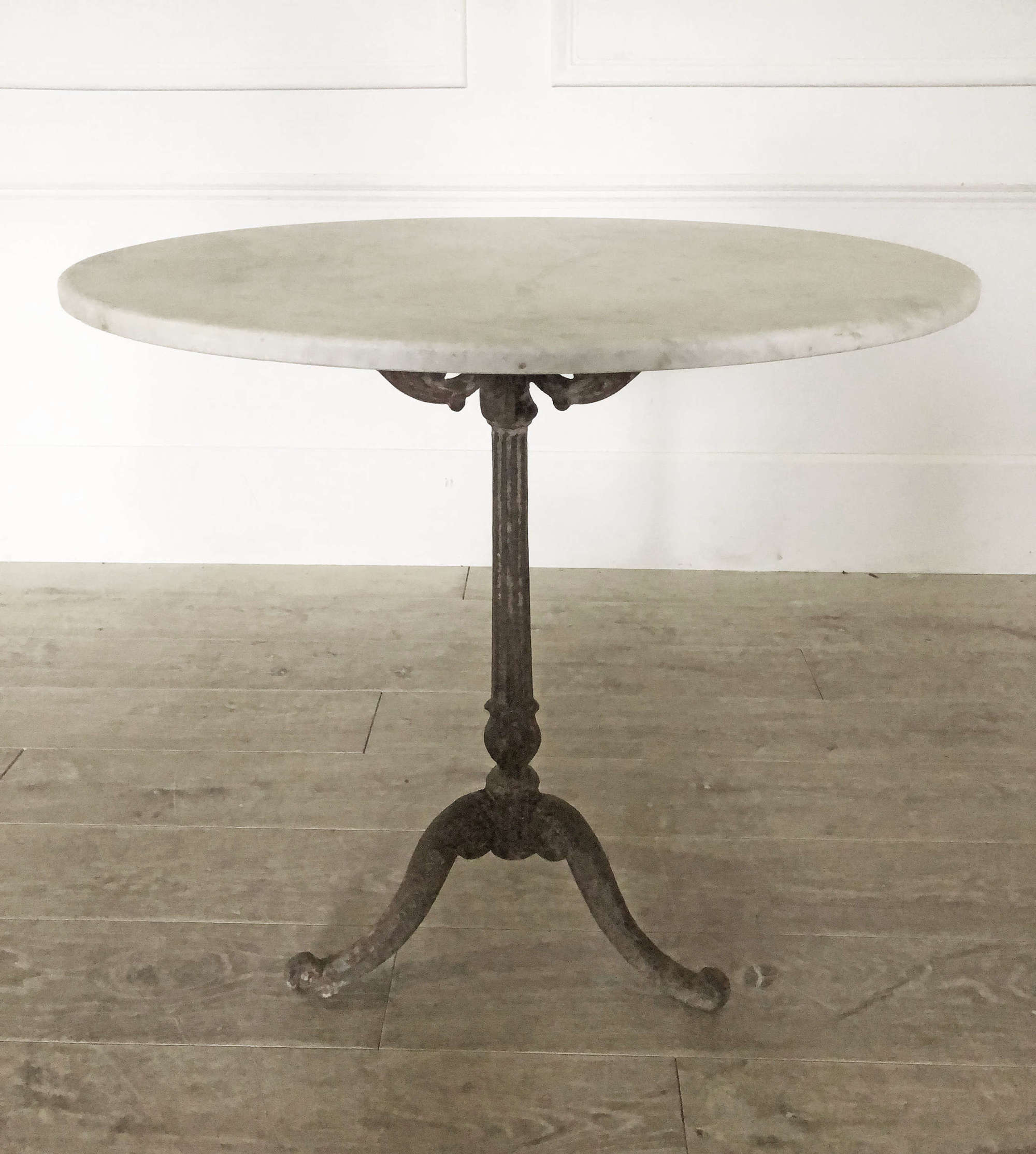 Medium 19th c French Cast Iron Table with Round Marble top - c 1880