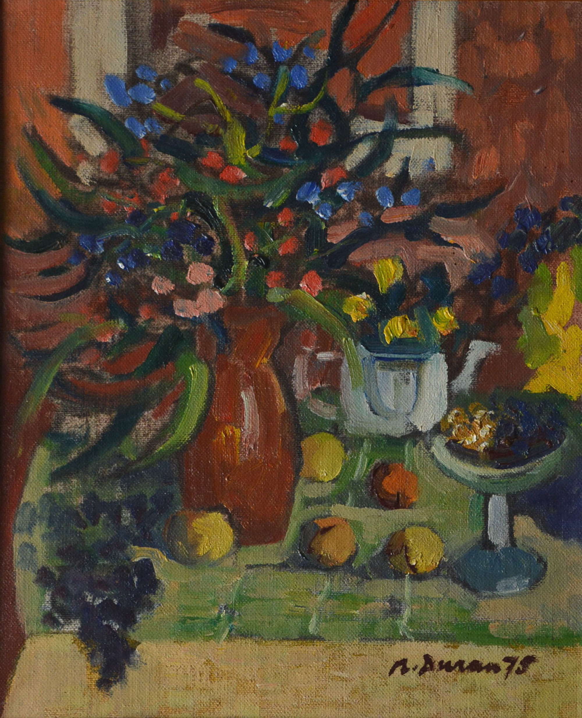 STILL LIFE OF FRUIT AND FLOWERS BY RAFAEL DURAN BENET