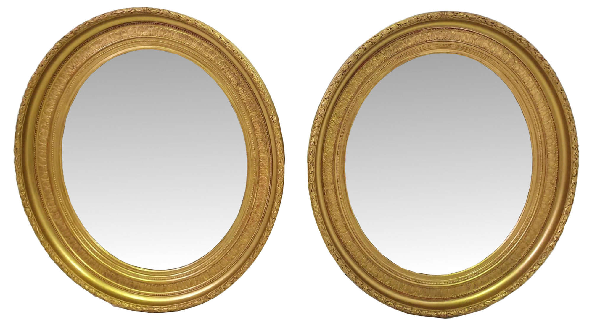 Pair Of 19th Century Gilt Oval Antique Mirrors