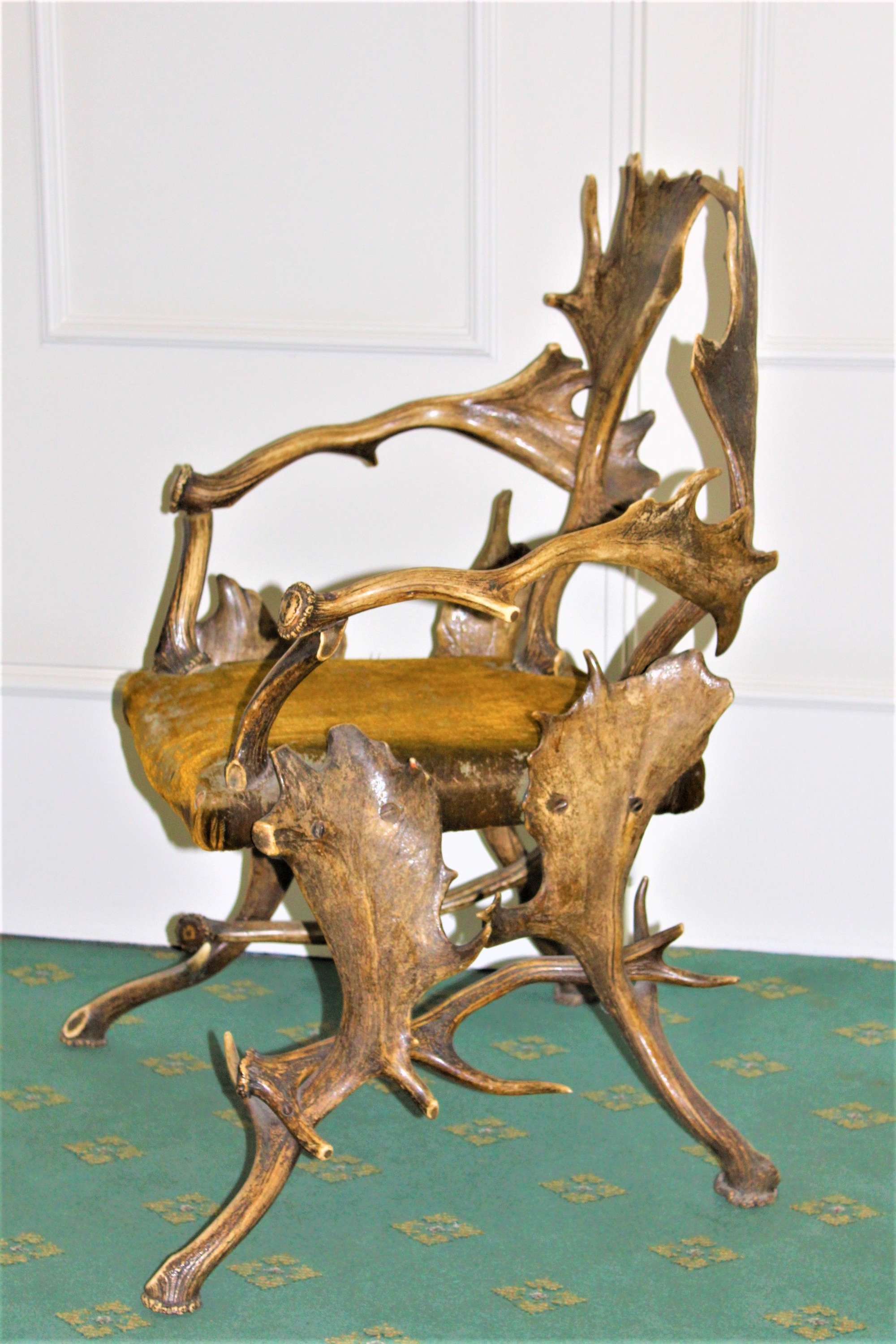 A Well Formed Stag Horn Antique Chair Originating From The Black Forest Area