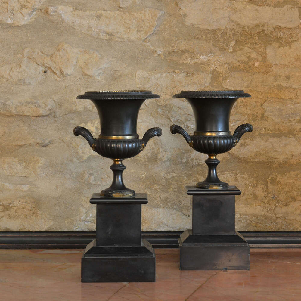 Pair of bronze and ormolu urns