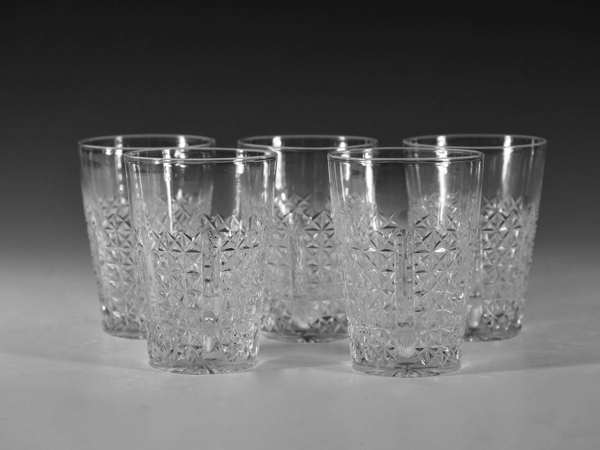 Antique cut glass tumblers set of five English c1890
