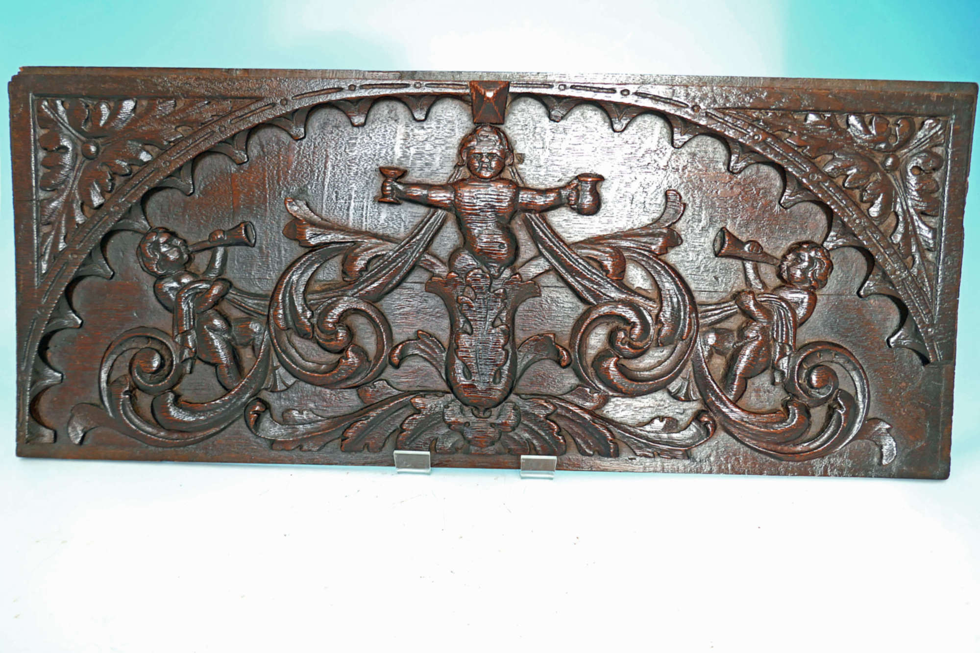 Antique 17thc Oak Carved Panel Showing 