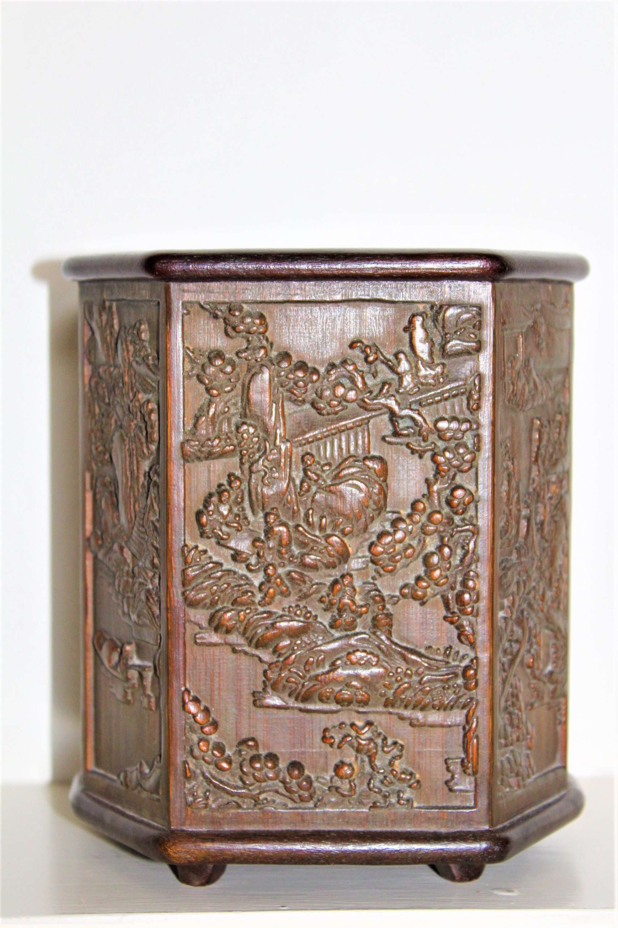 A Very Fine Chinese Bamboo Brush Pot With 8 Finely Carved Panels
