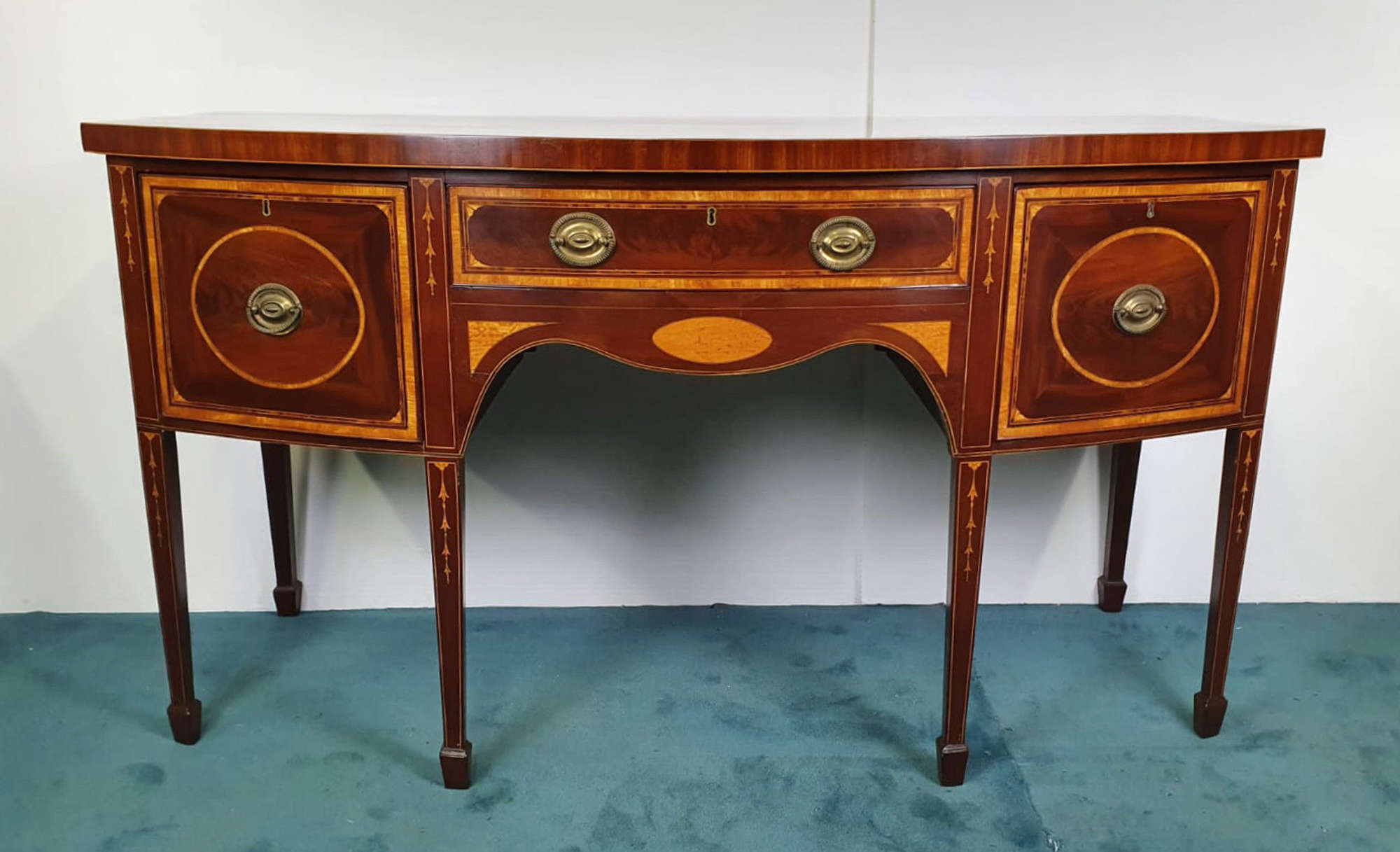 19th Century Inlaid Mahogany Bowfront Antique Sideboard