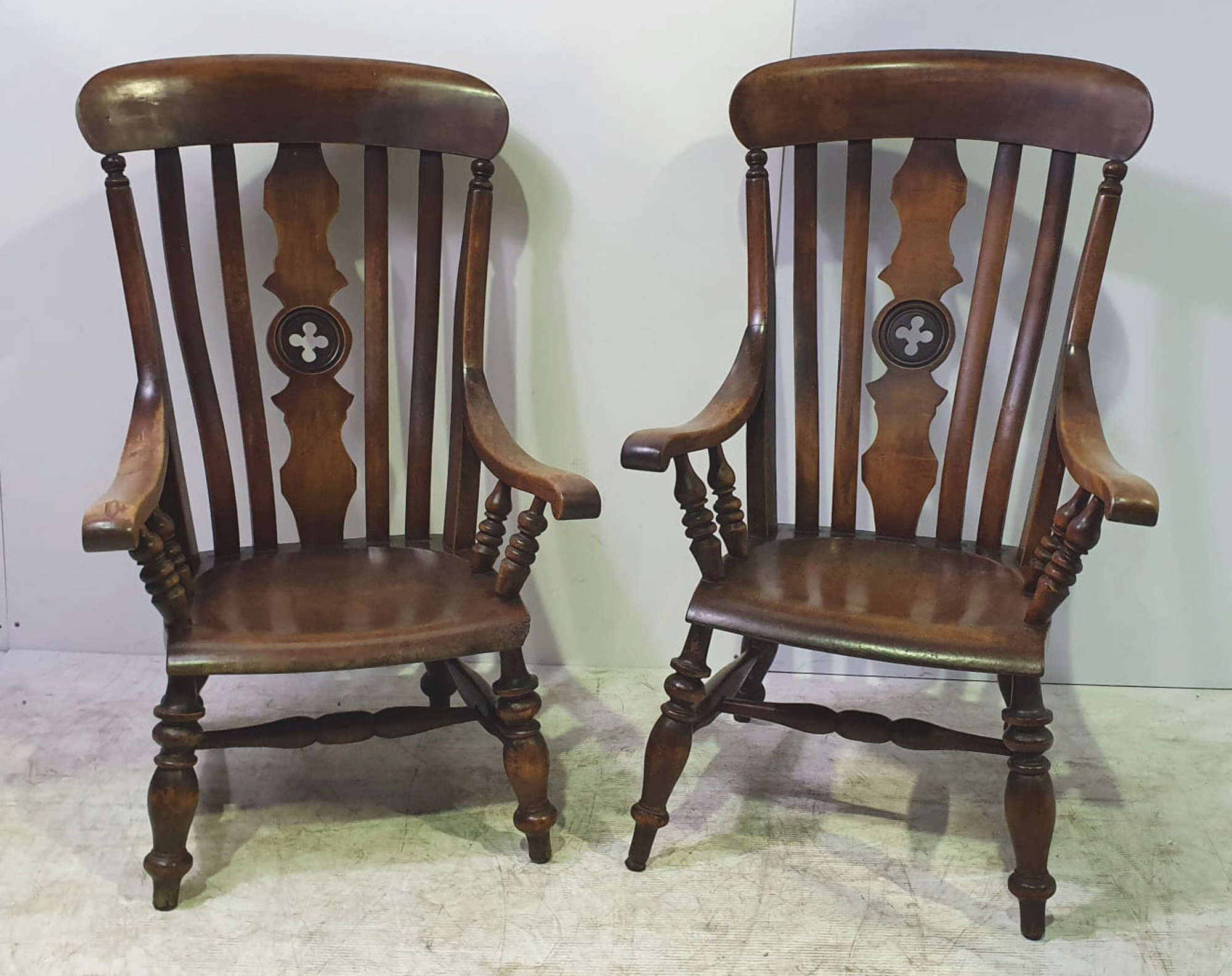 Rare Near Pair of 19th Century Ash and Elm Child’s Windsor Armchairs