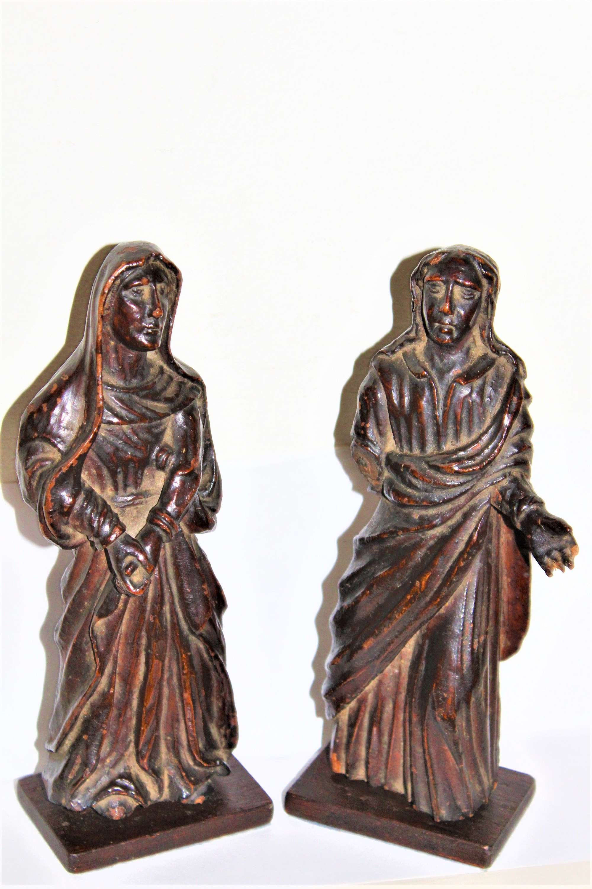 Pair Of Well Carved Early Religious Wood Figures Circa 1650