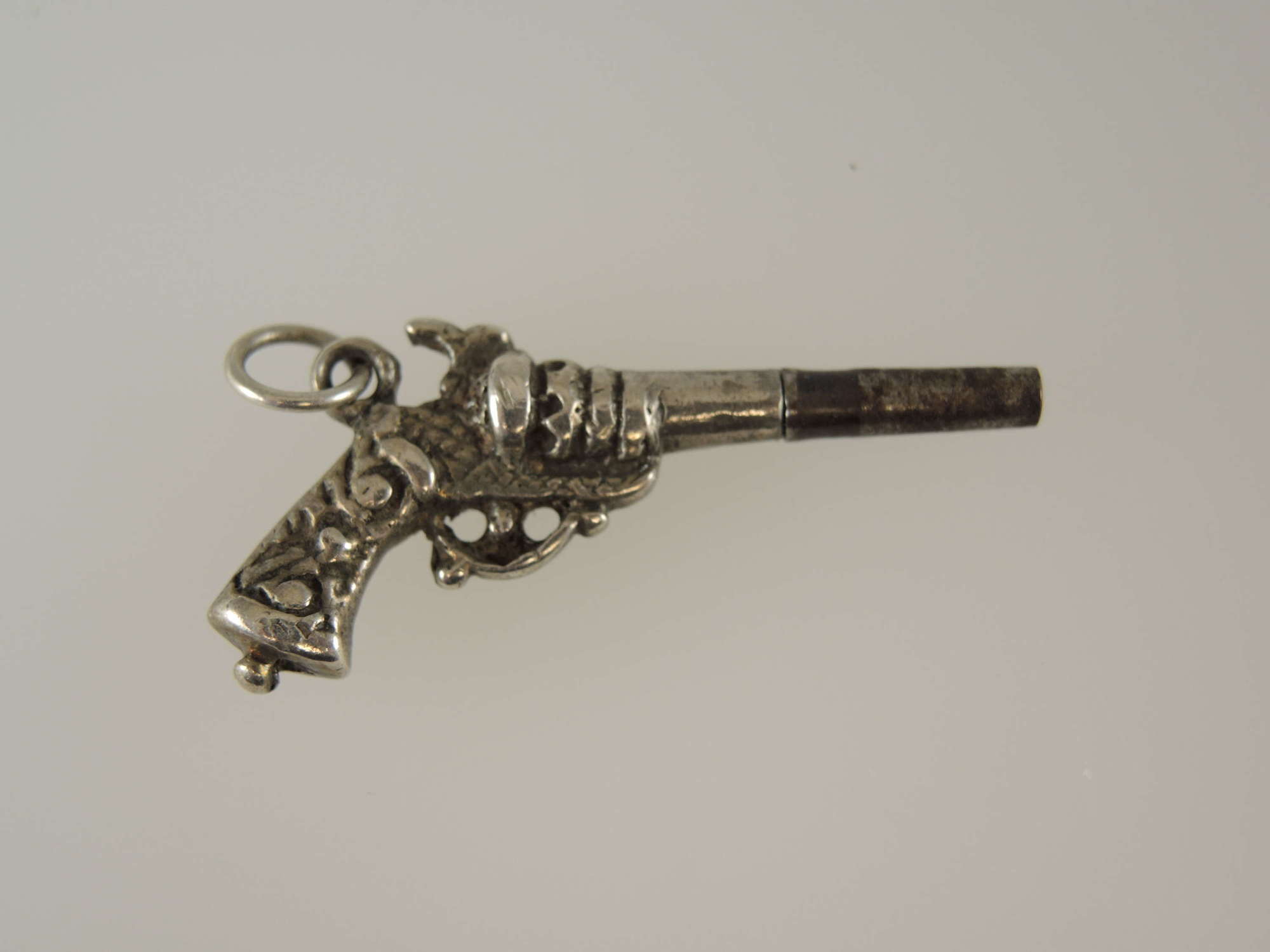 Antique silver PISTOL shaped pocket watch key c1890