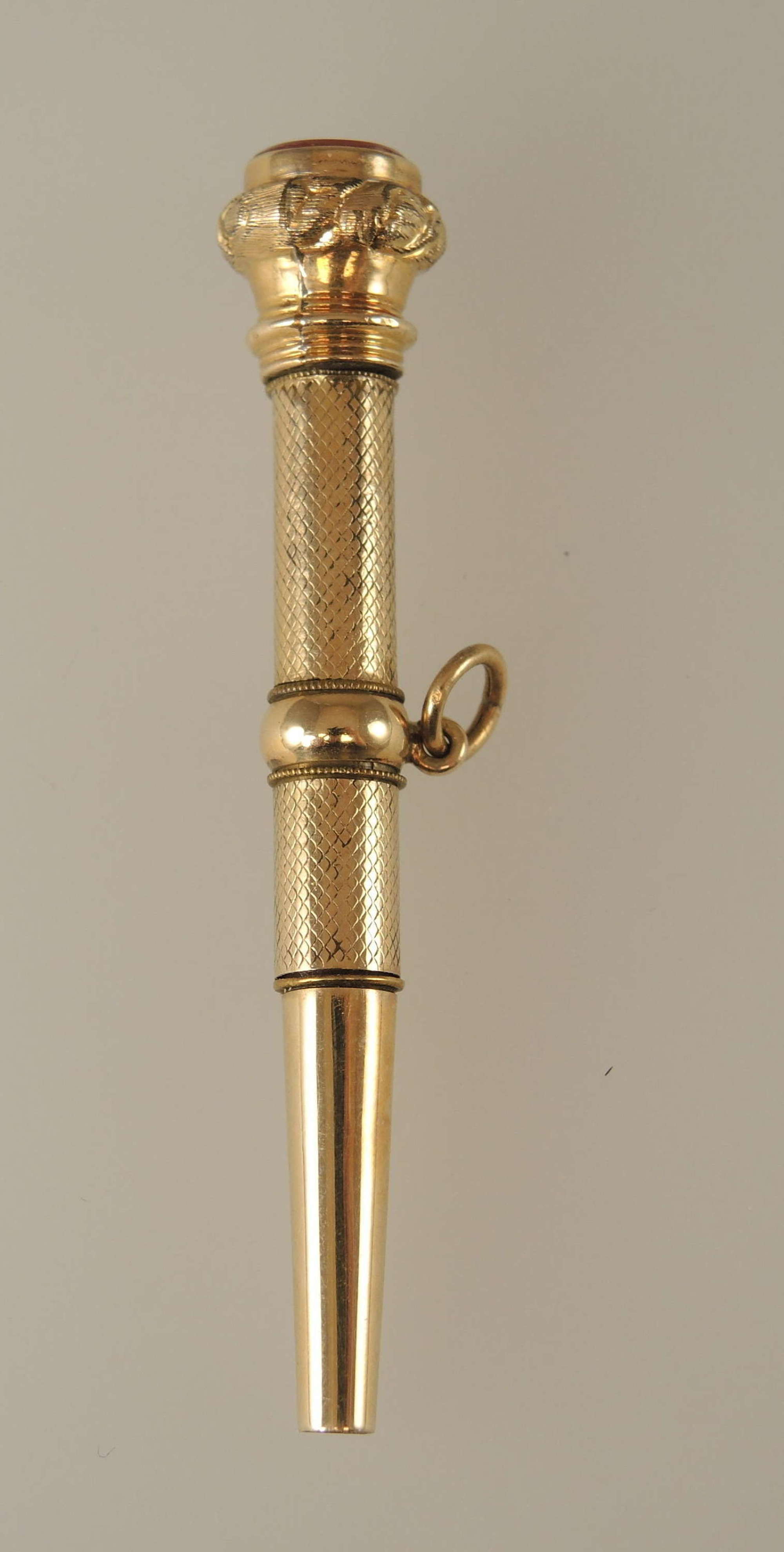 Long Gilt and stone set pocket watch key c1820