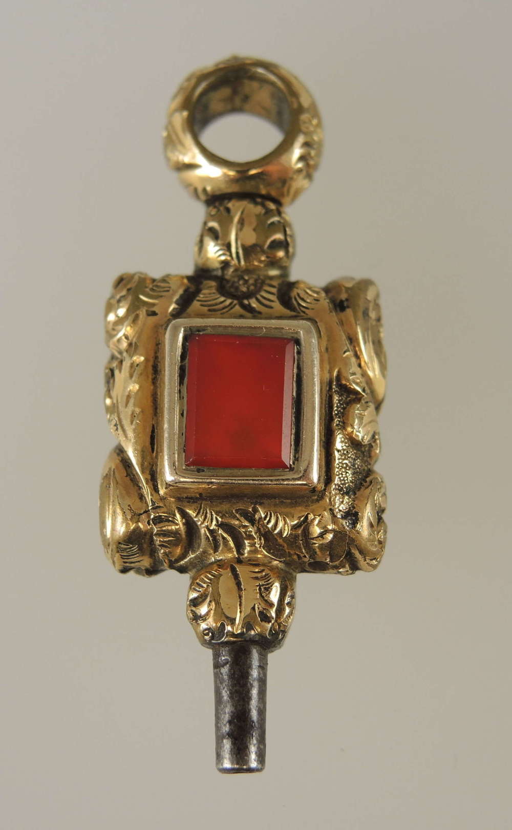 Fancy gilt and stone set pocket watch key c1850