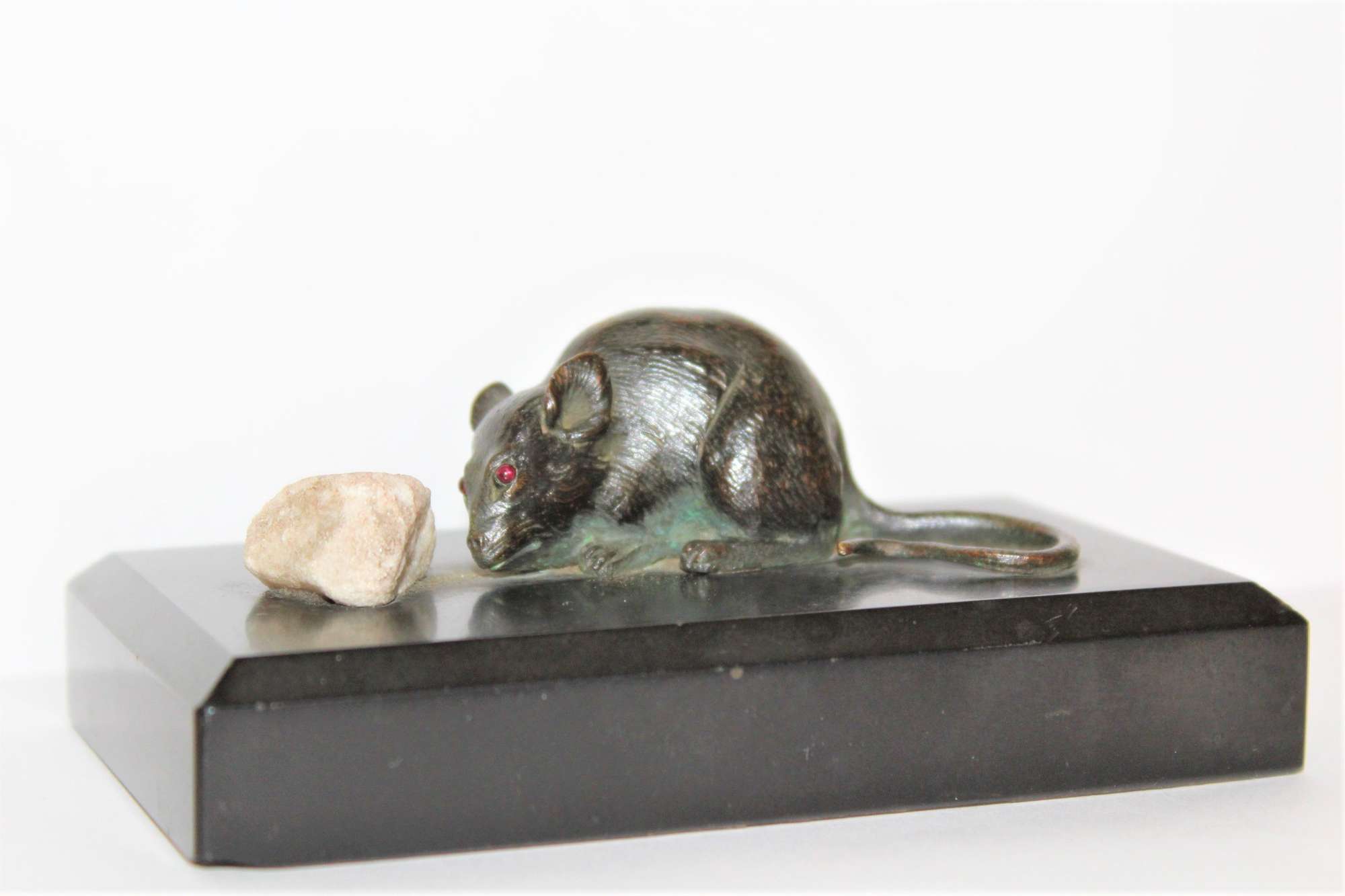 A Charming Well Defined Bronze Mouse Paperweight With Glass Eyes