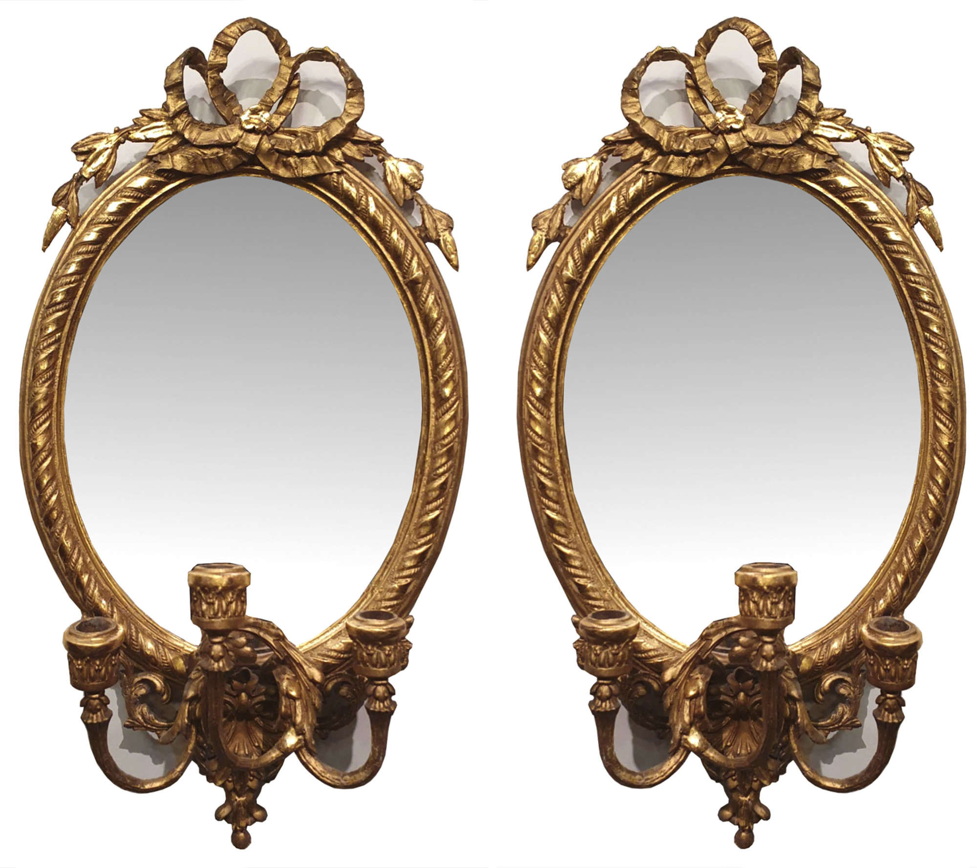 Rare Pair of Neat Size 19th Century Oval Girondole Gilt Mirrors