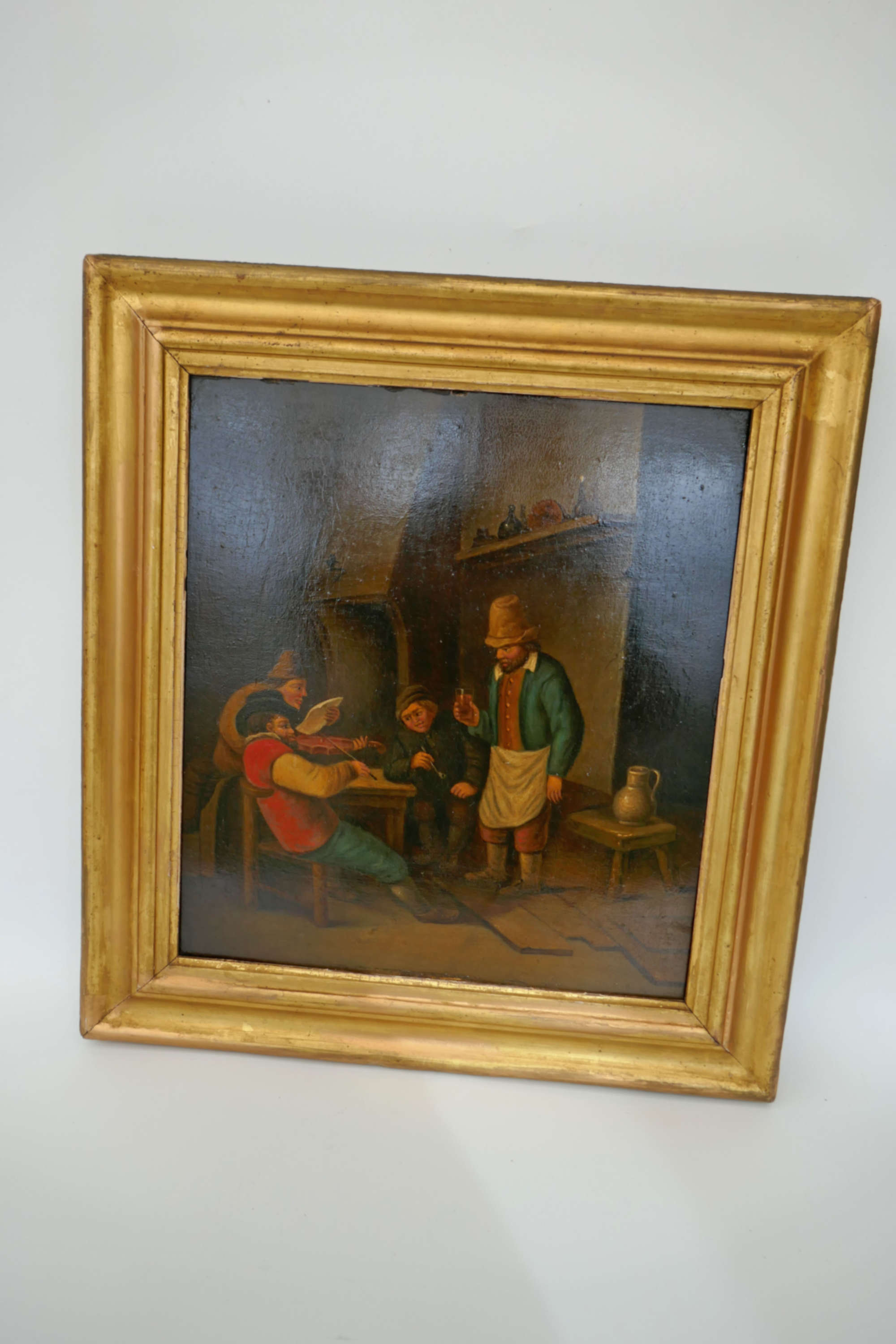 Antique 19thc Oil On Oak Panel Of A Tavern Scene . Dutch C1870-90