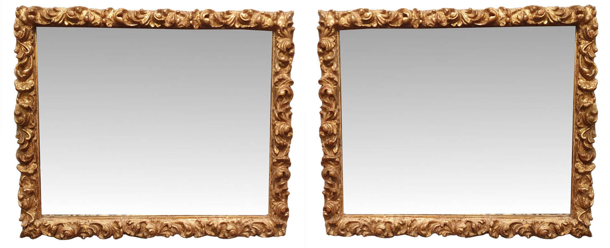 Pair of 19th Century Carved Gilded Rectangular Mirrors