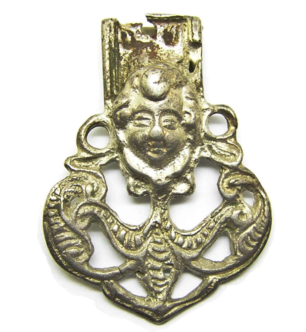 Tudor / Renaissance silver strap end cherub