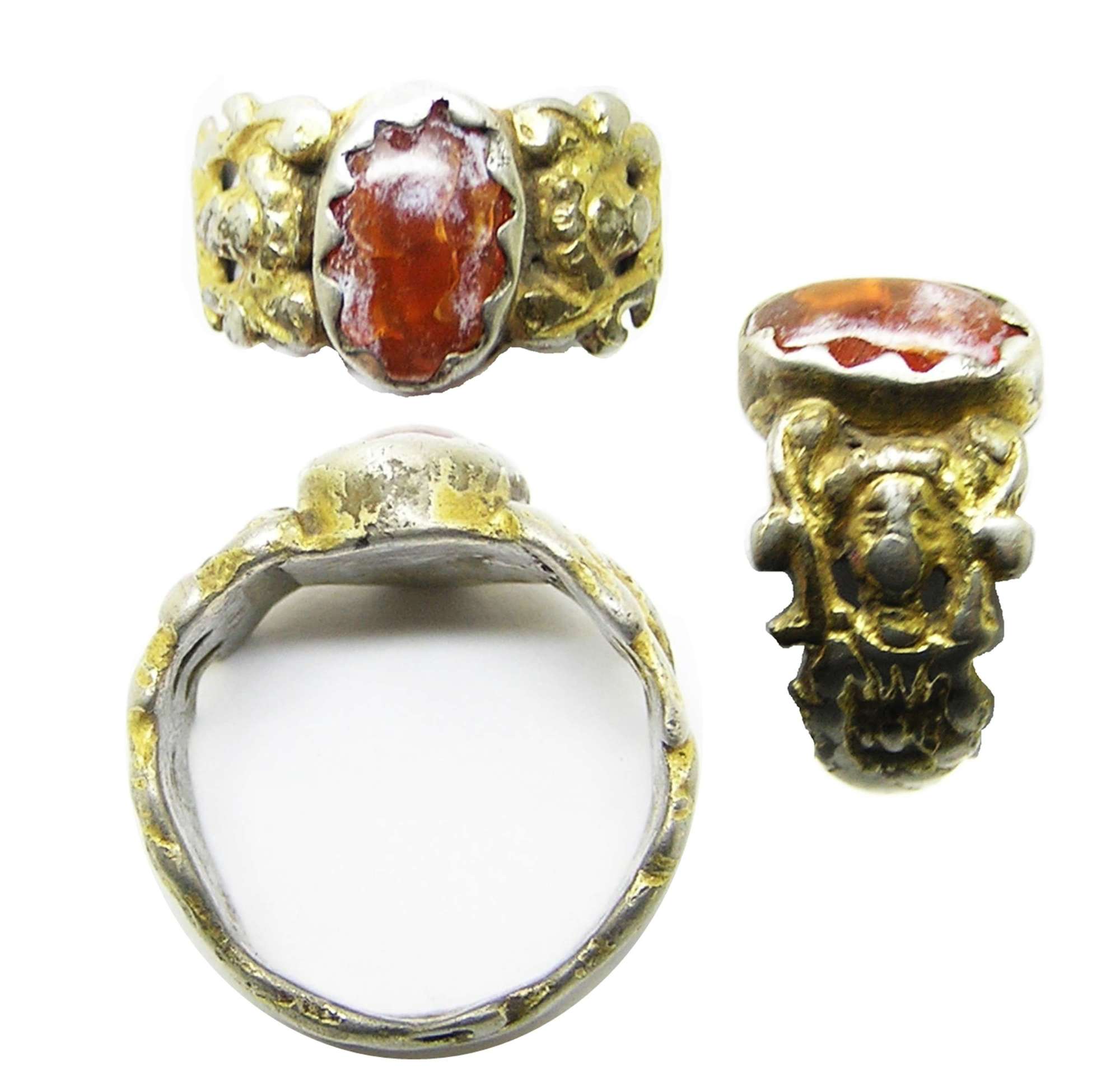 Tudor / Renaissance silver-gilt & amber figural ring
