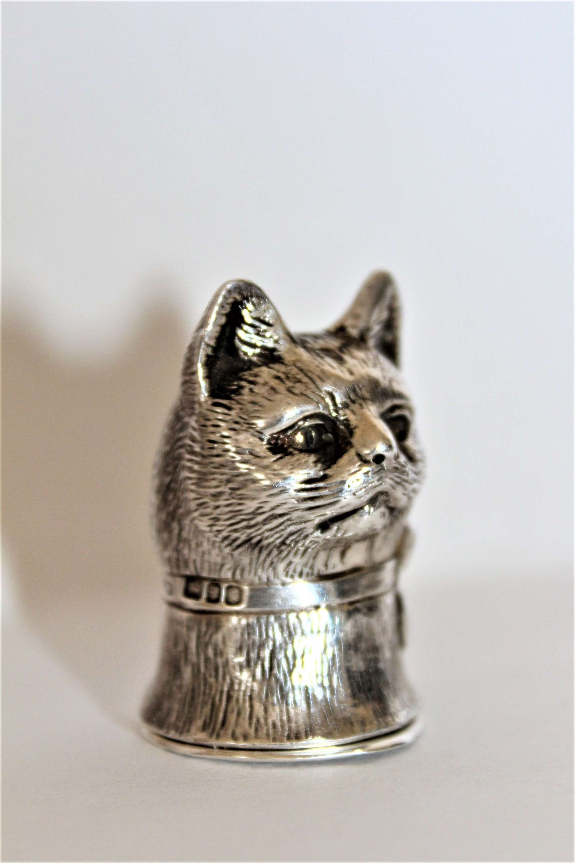 A Well Defined And Cute Silver Vesta Case In The Form Of A Cat