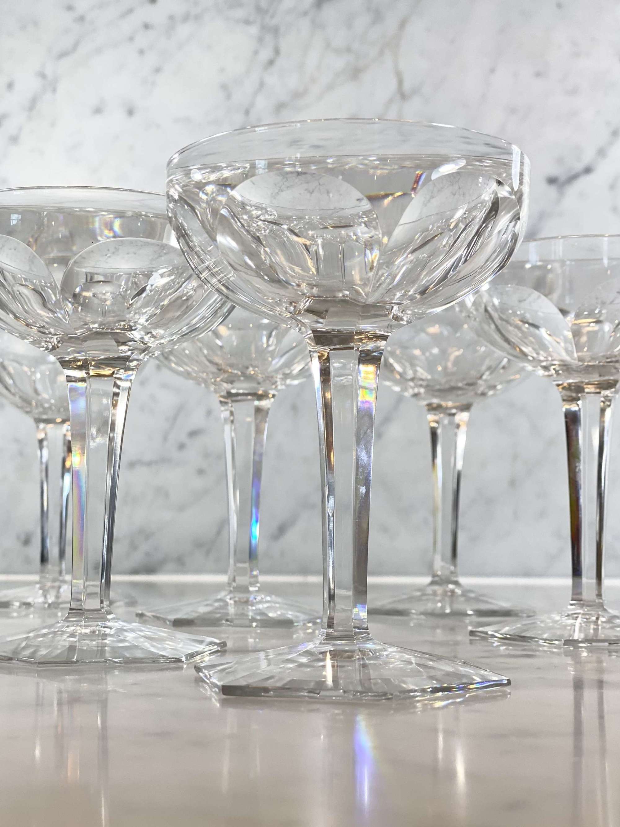 6 Art Deco Baccarat crystal champagne or cocktail coupes