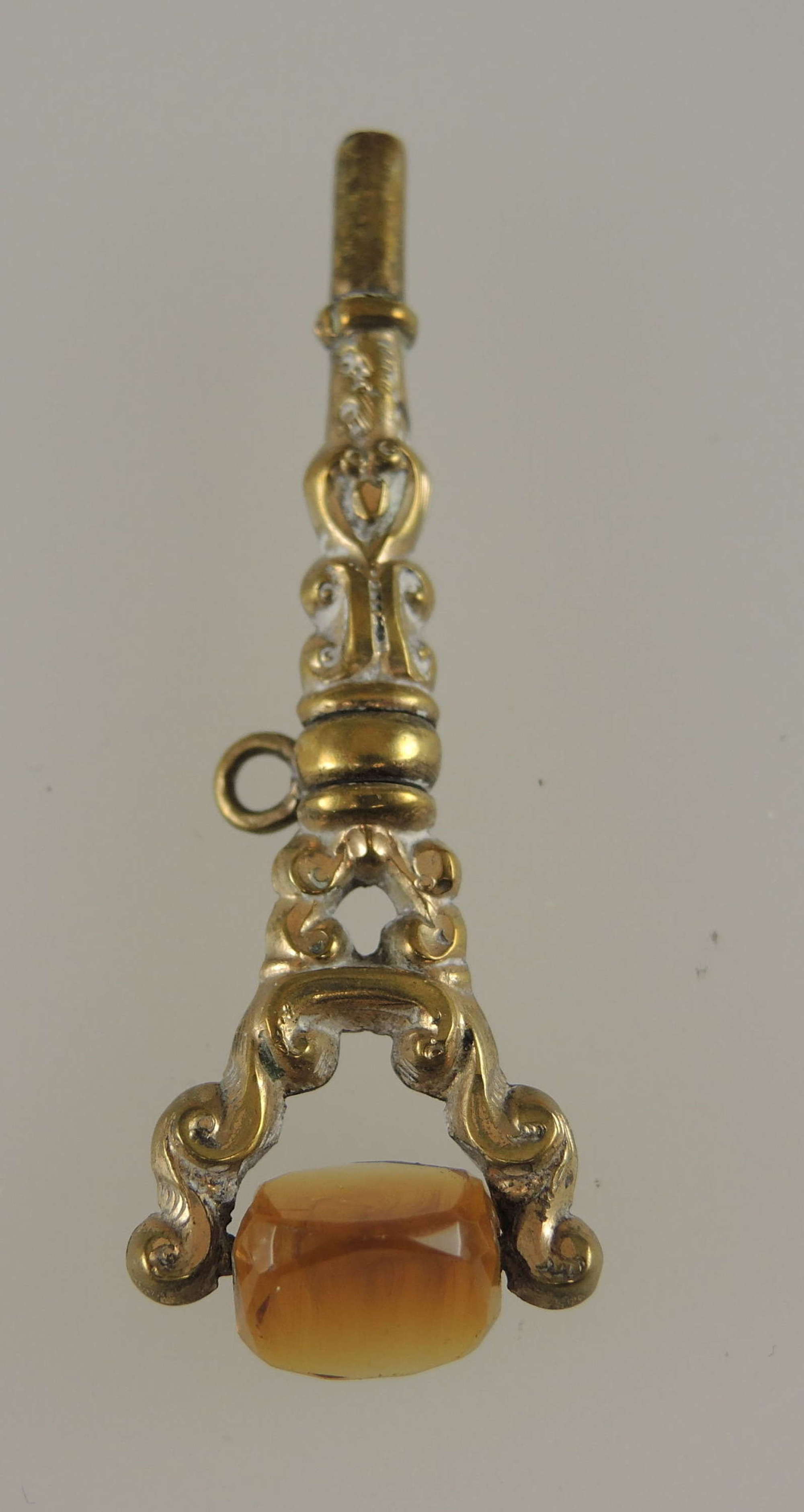 Fancy gilt and glass spinner pocket watch key c1850