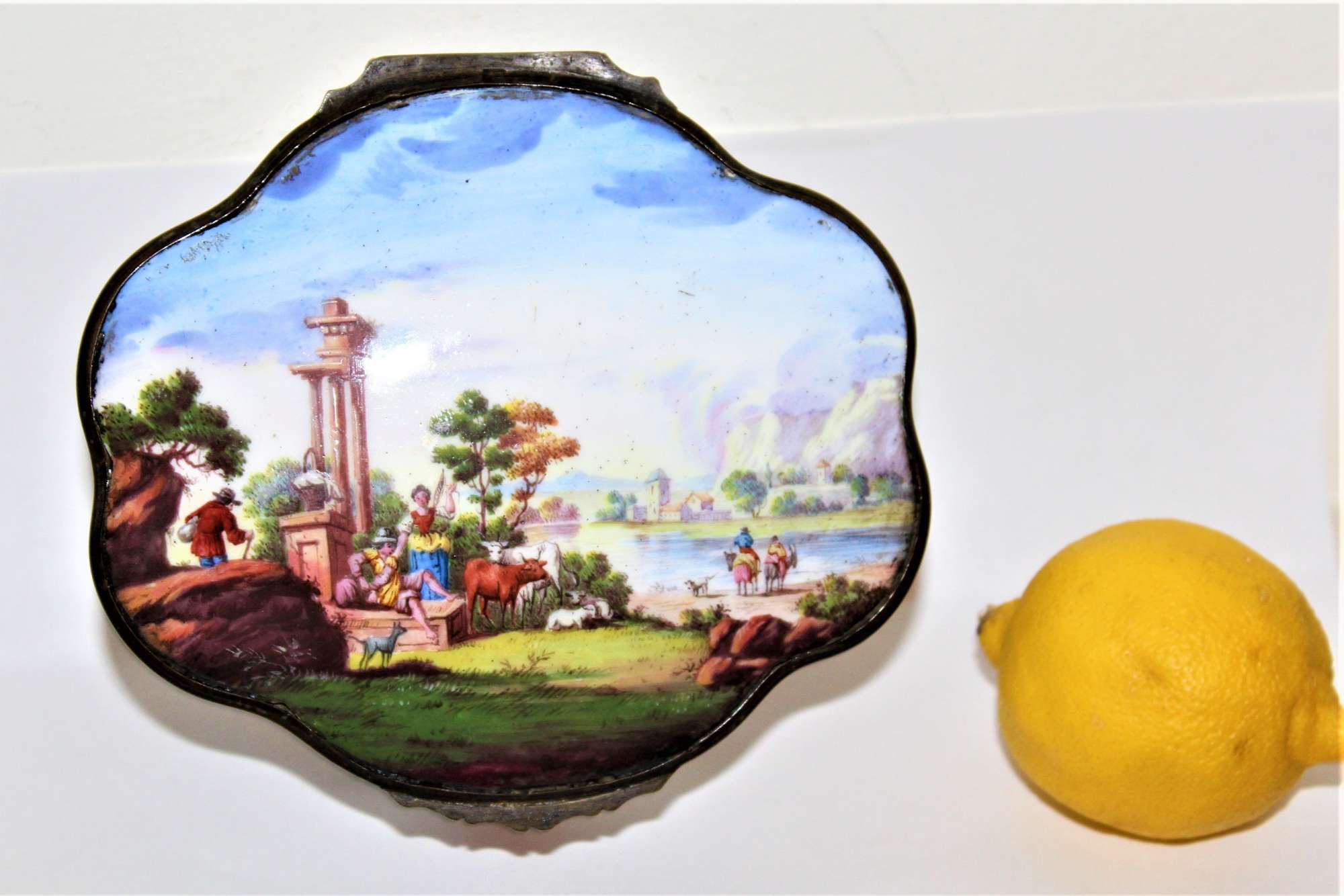 A Large 18th/19th Century Oval Shaped Bilston Enamel Box Well Painted