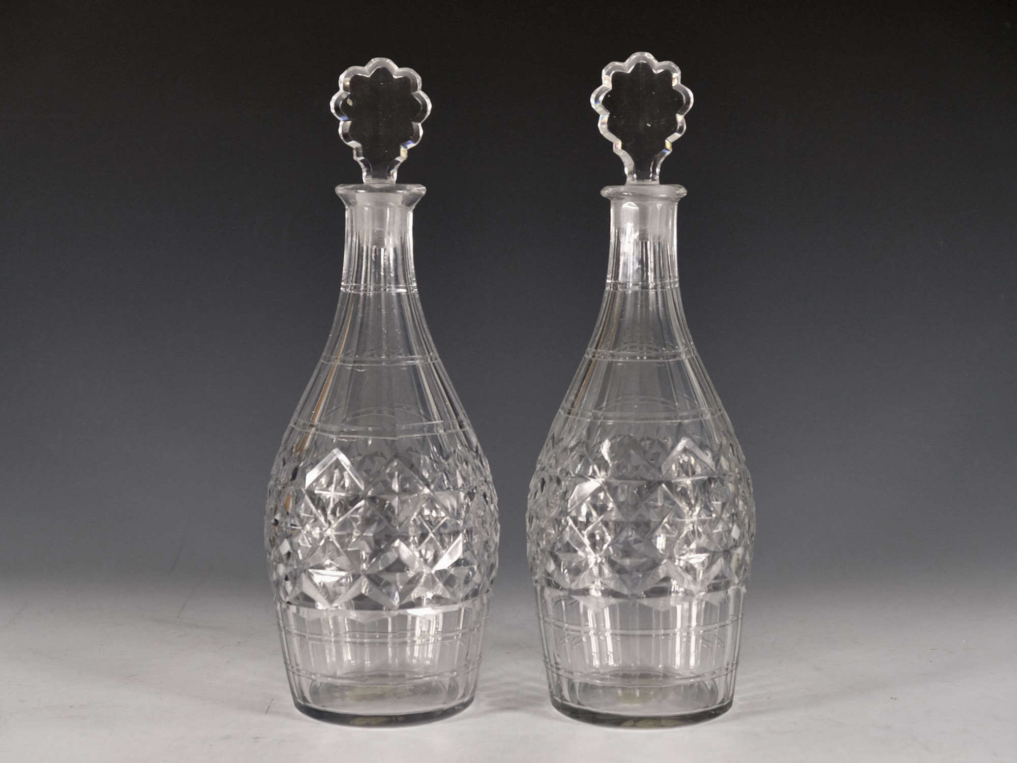 Antique pair of decanters Indian club English c1770
