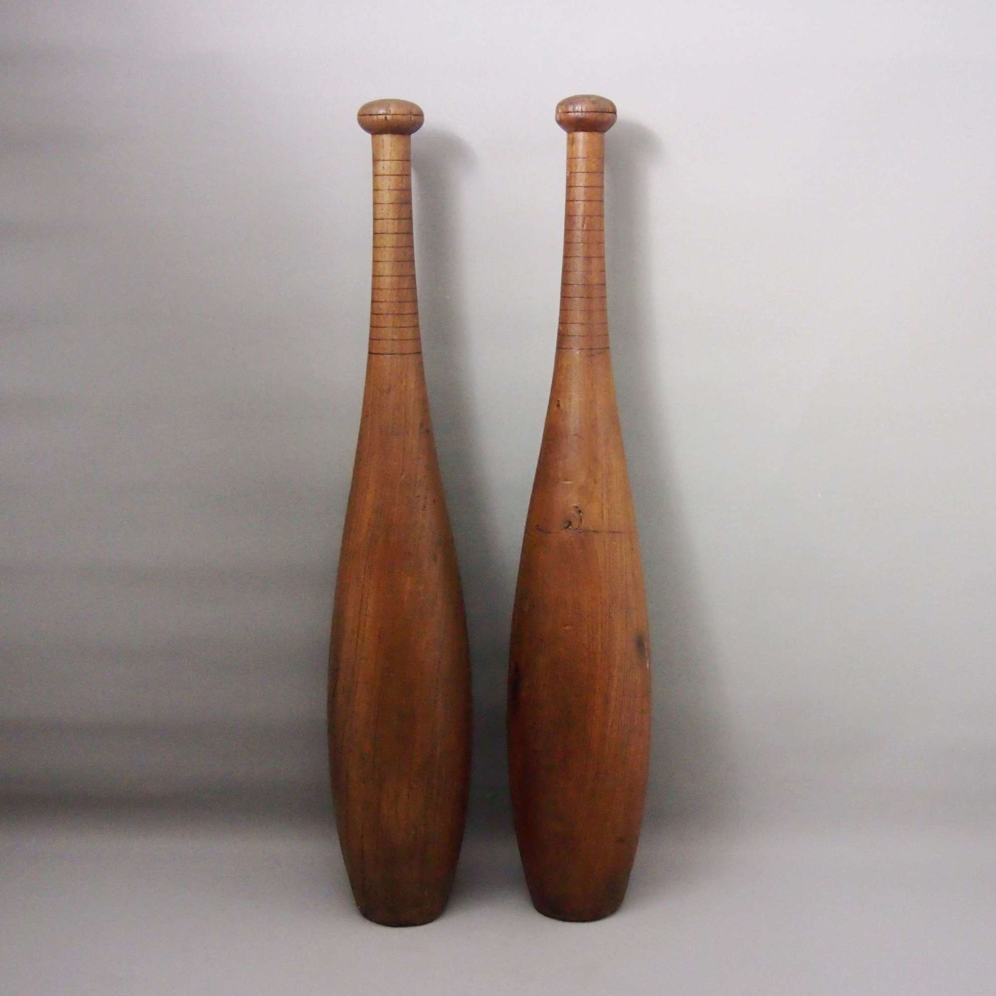 Pair of Vintage Large Wood Exercise Pins or Indian Clubs, W8658