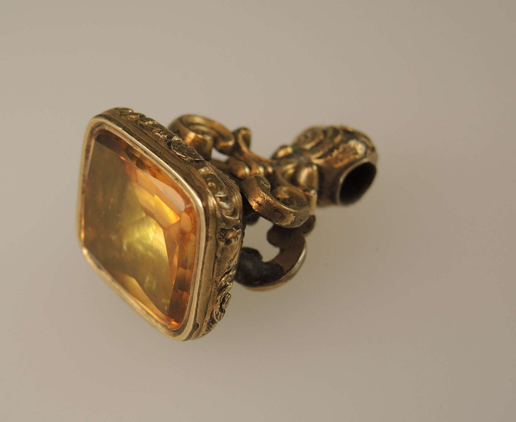 Victorian gilt cased seal set with a citrine stone c1850