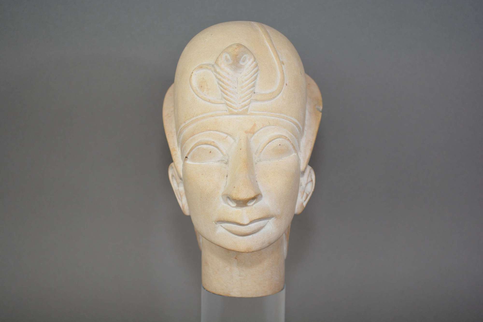 Striking vintage stone composite head of Pharoah Tutankhamun