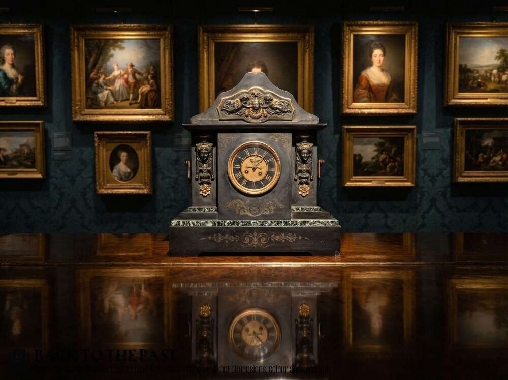 Victorian bronze mounted slate and marble mantel clock