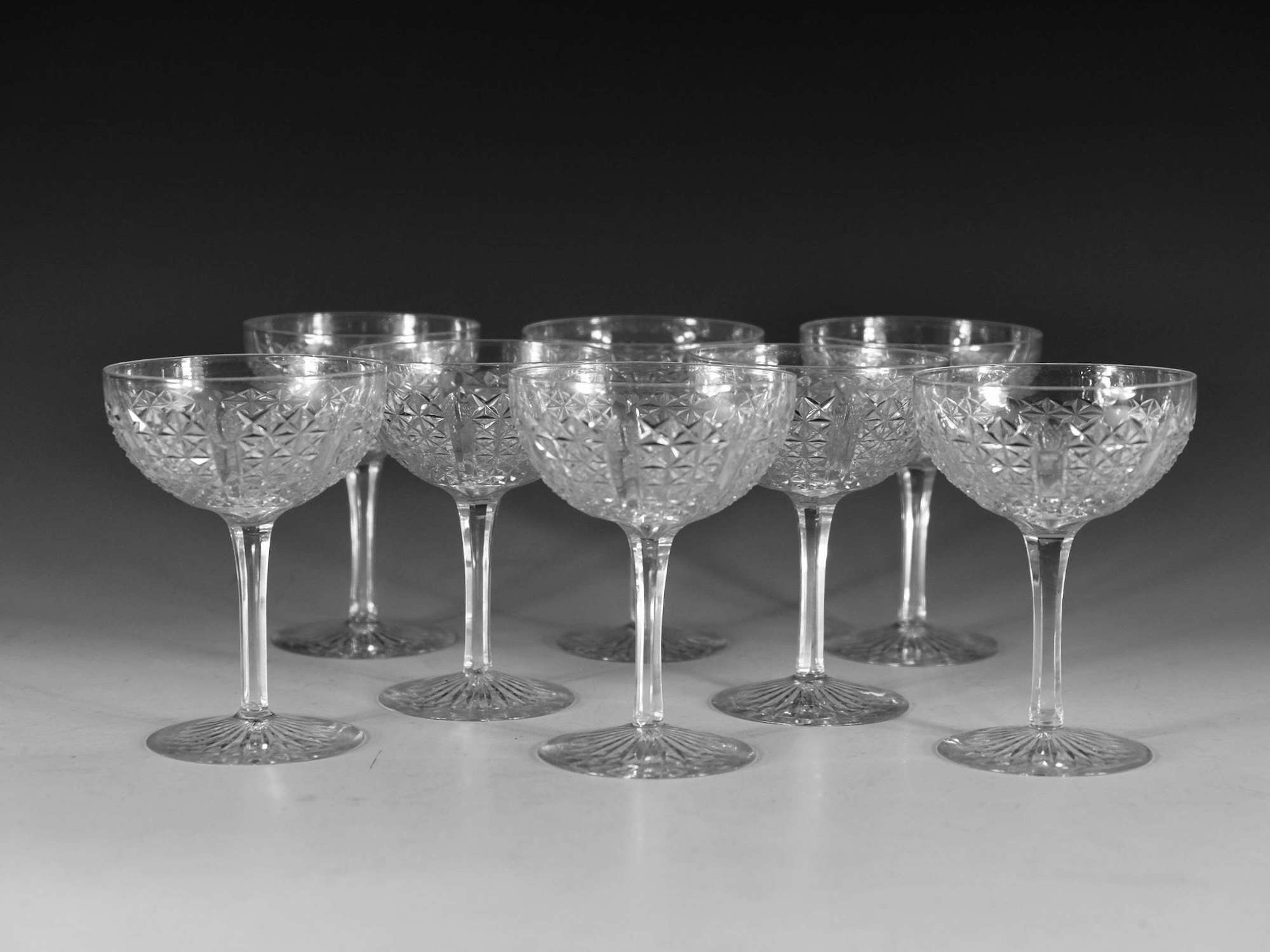 Antique champagne glasses Set of eight English c1880