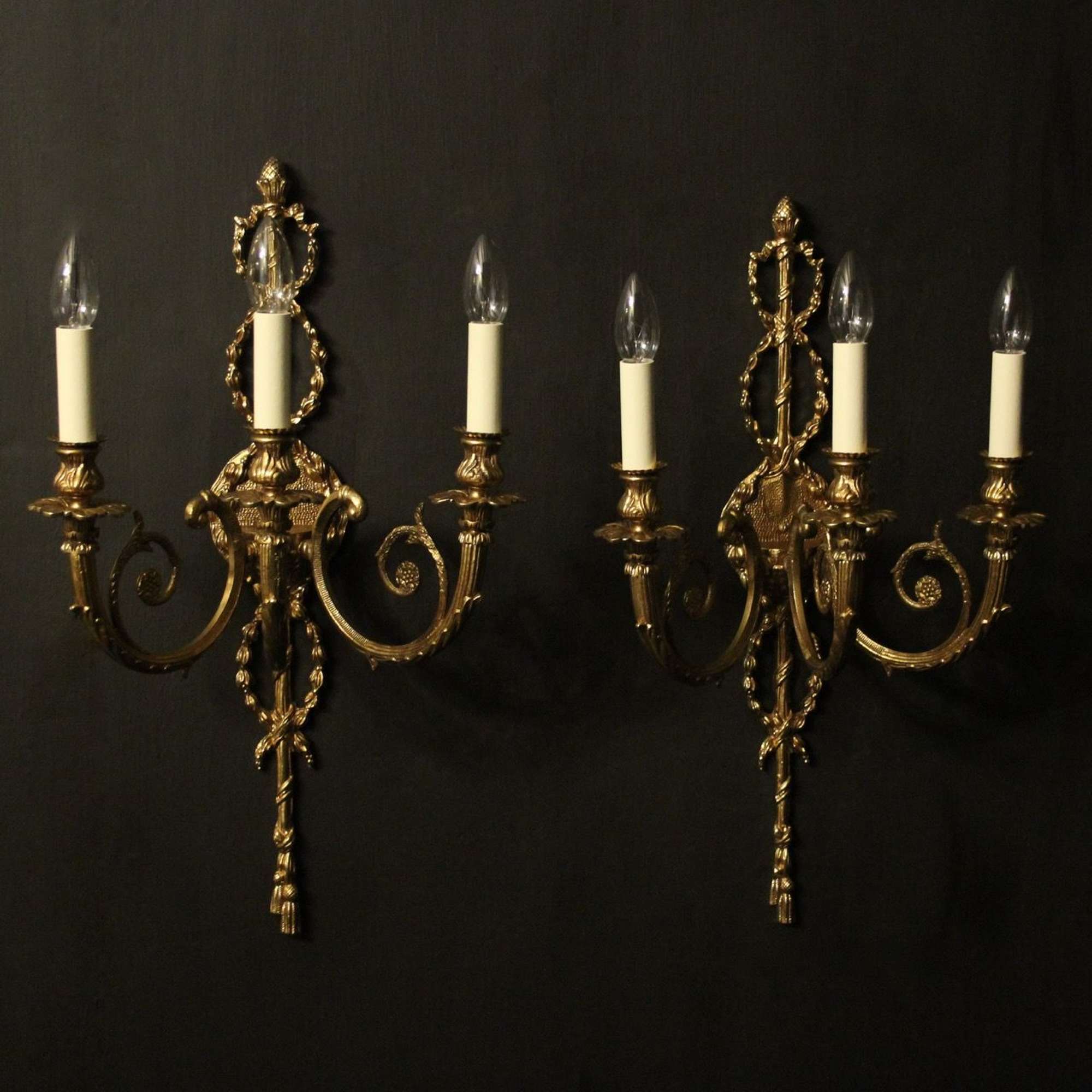 French Pair Of Gilded Brass Vintage Wall Lights