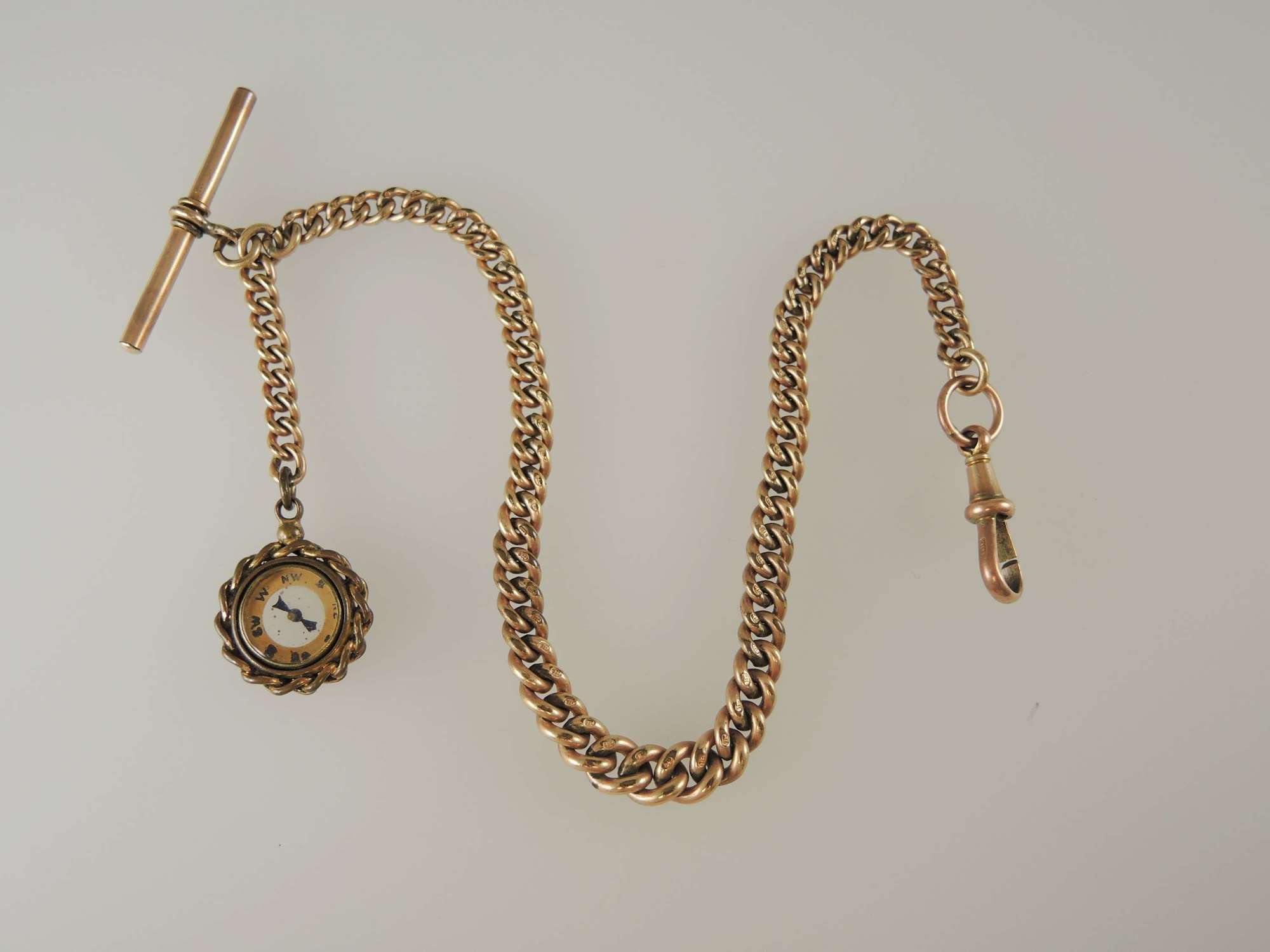 Victorian gilt watch chain with compass c1890