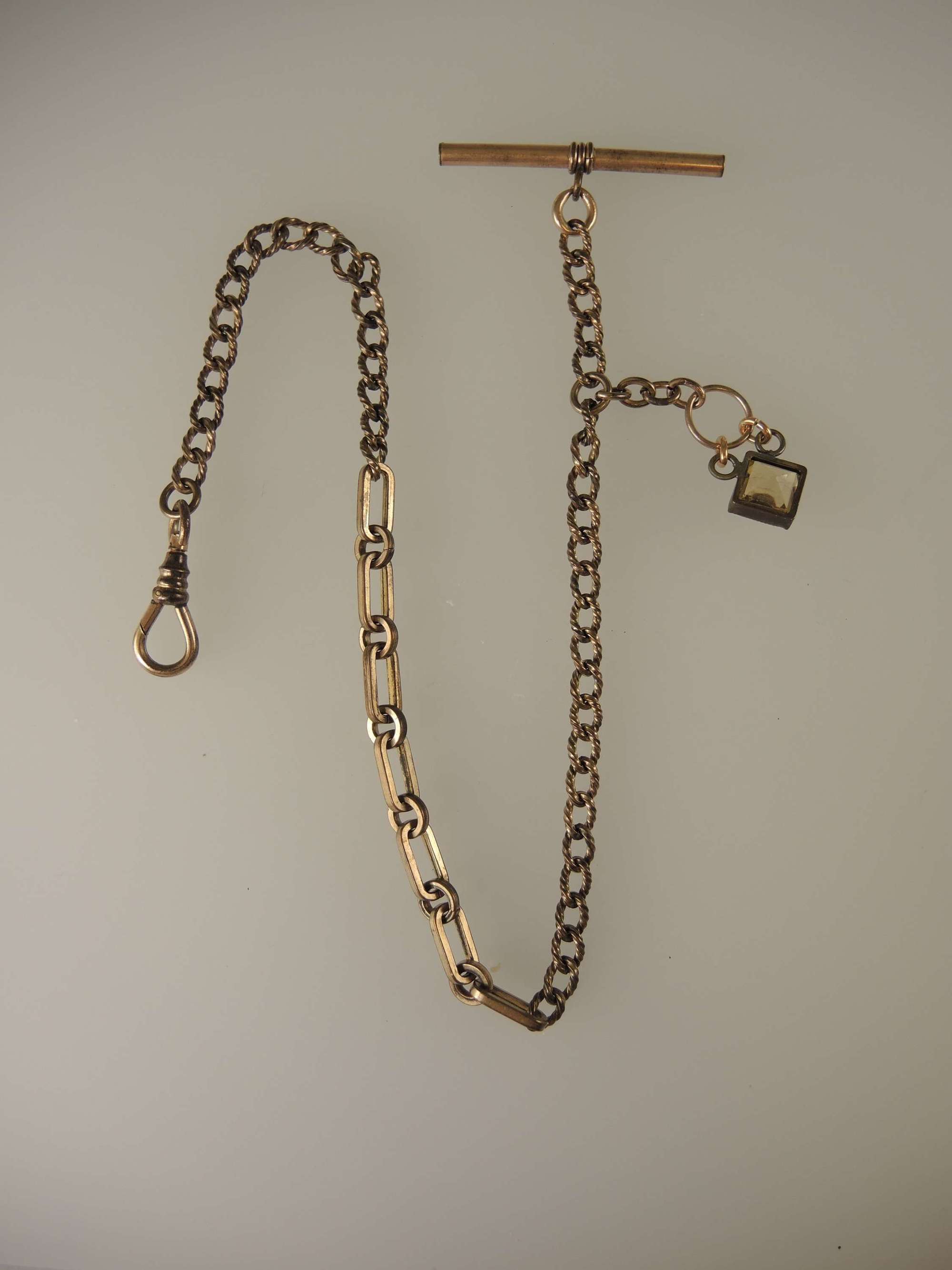 Victorian gold plated watch chain and glass fob c1890