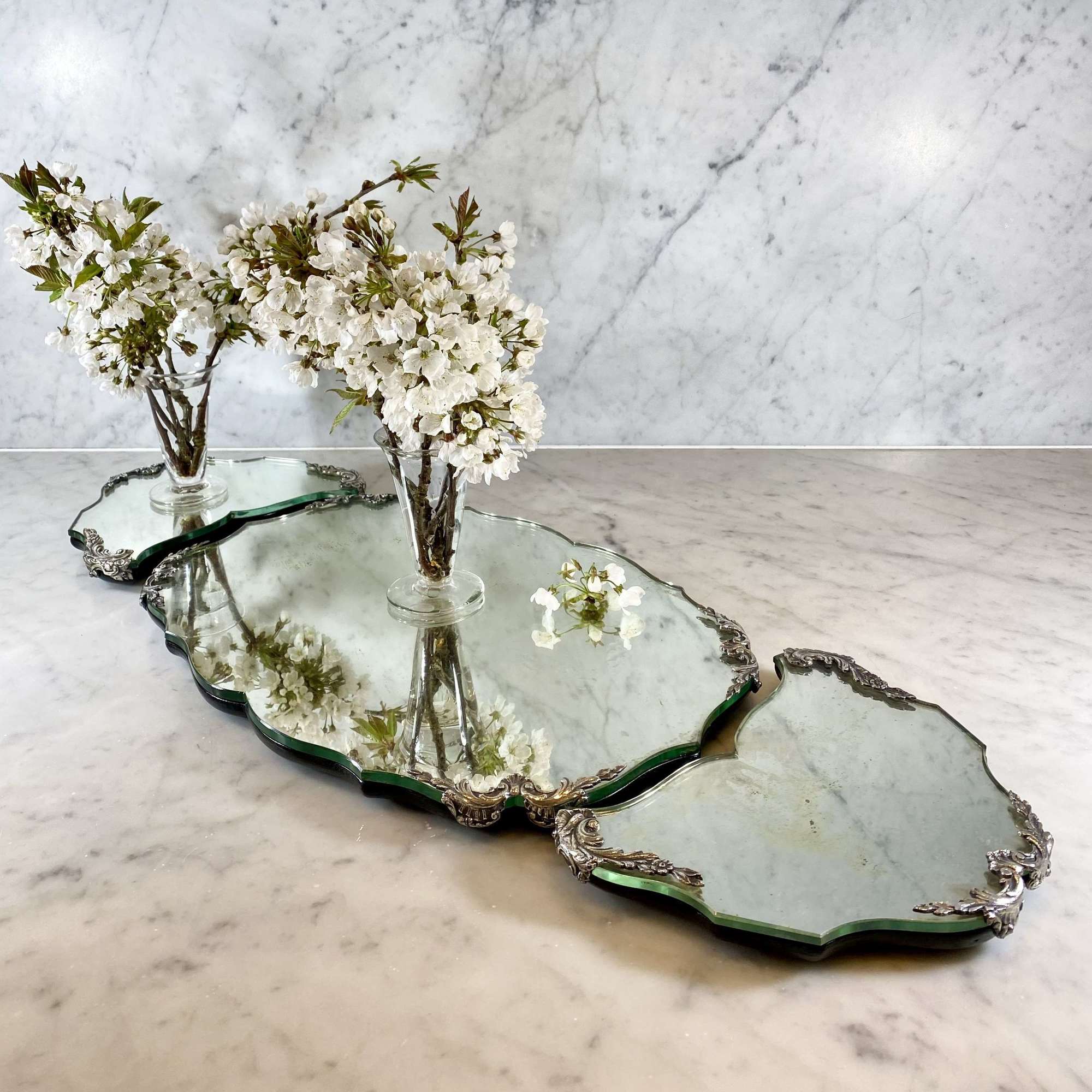 Italian silver triple mirror plateau table centrepiece