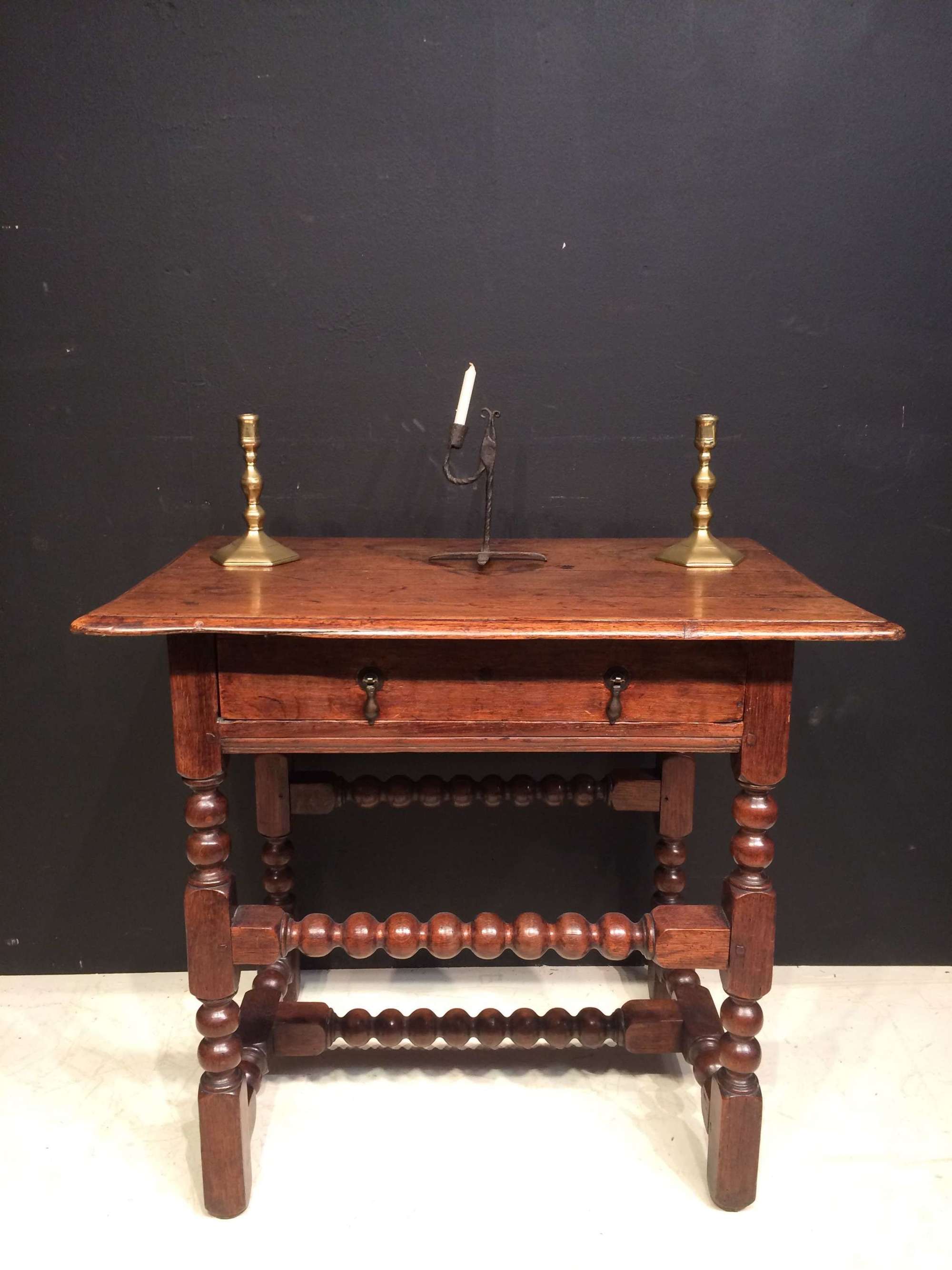 Charles II oak bobbin turned side table.