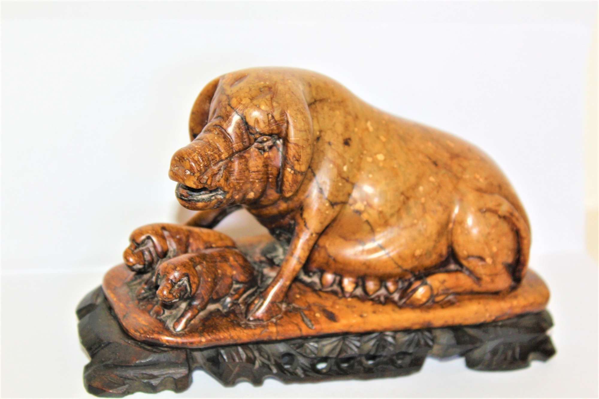A Charming Soapstone Carved Sow An Her Piglets