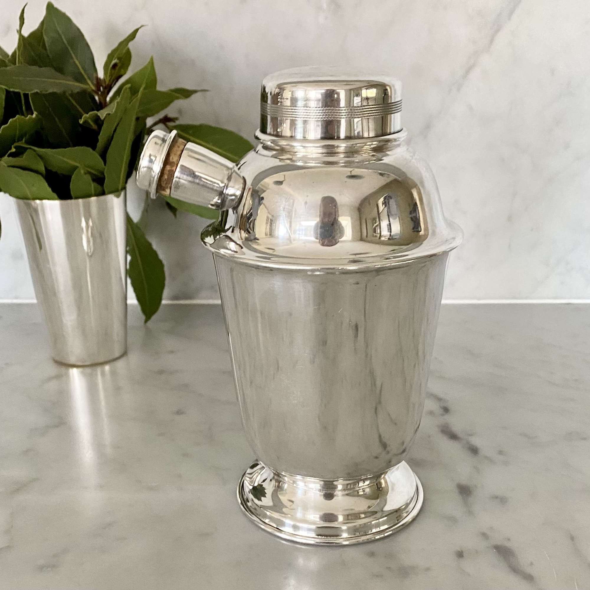 English Art Deco silver plated side spout cocktail shaker