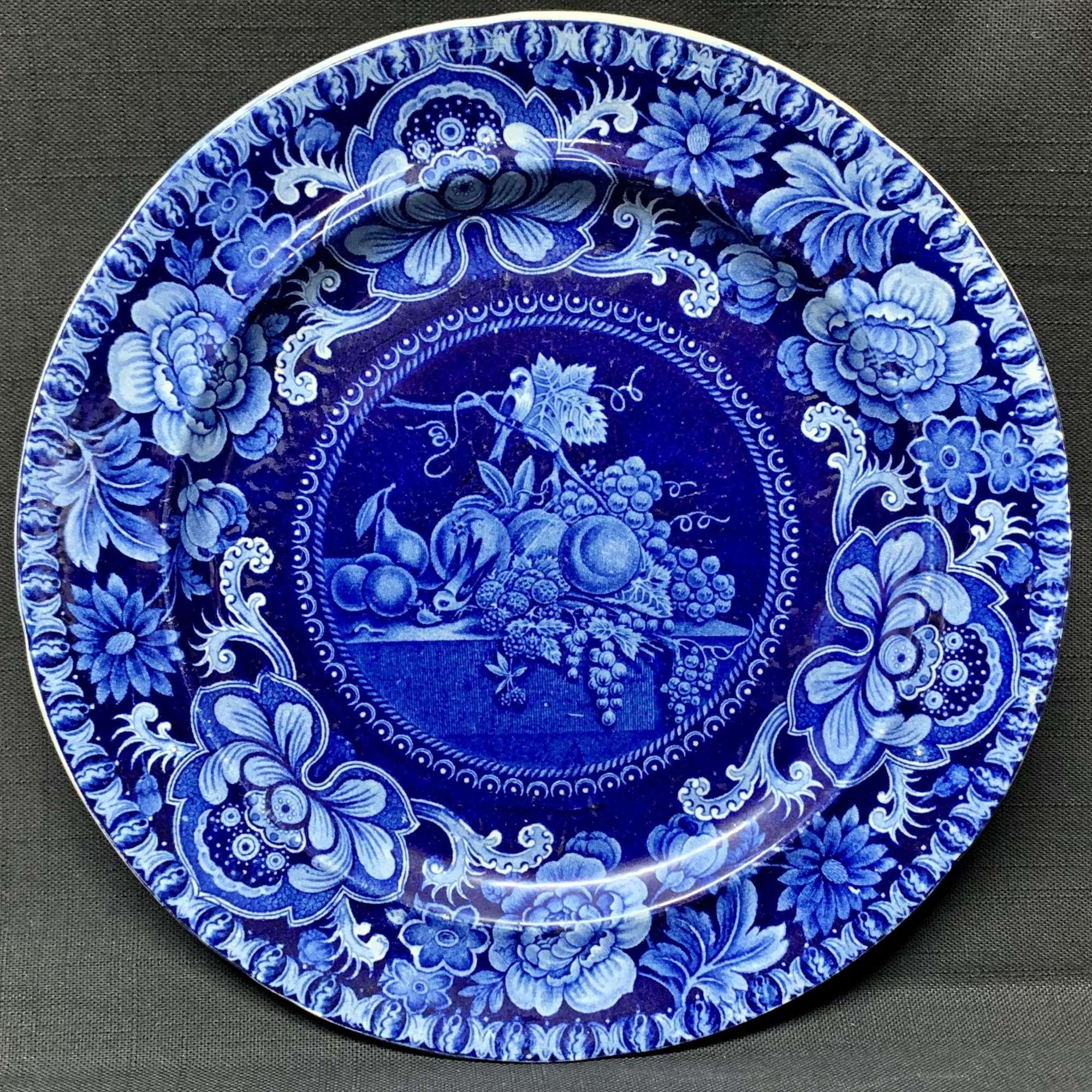 Staffordshire Dark Blue Transferware Plate ~ Fruit Table 1828-1830