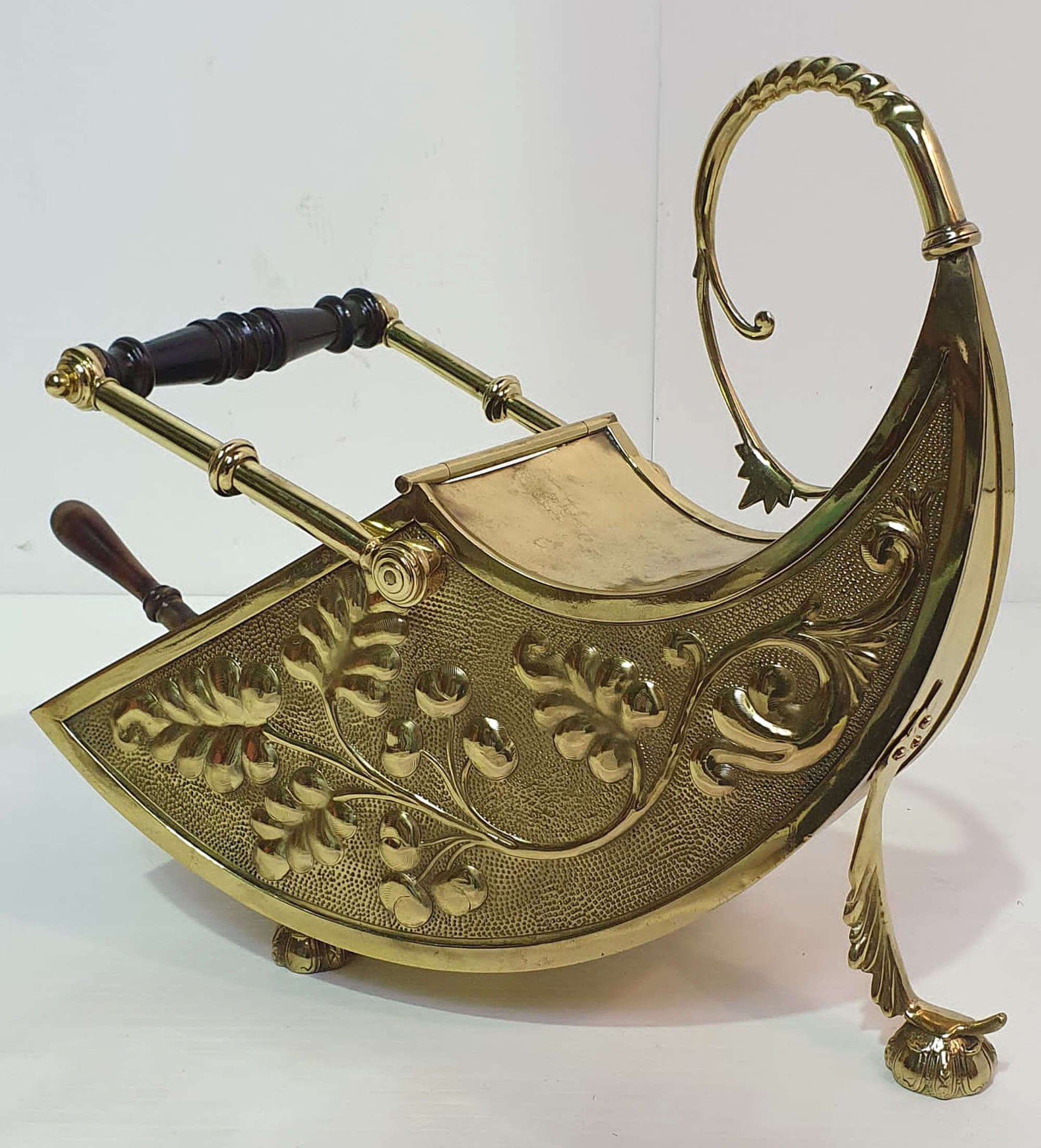 19th Century Very Unusual Embossed Brass Coal Scuttle
