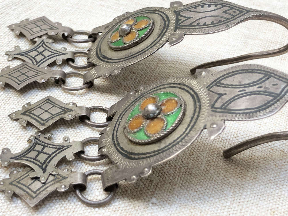 Pair of 19th c Brass etched Arabian Earrings