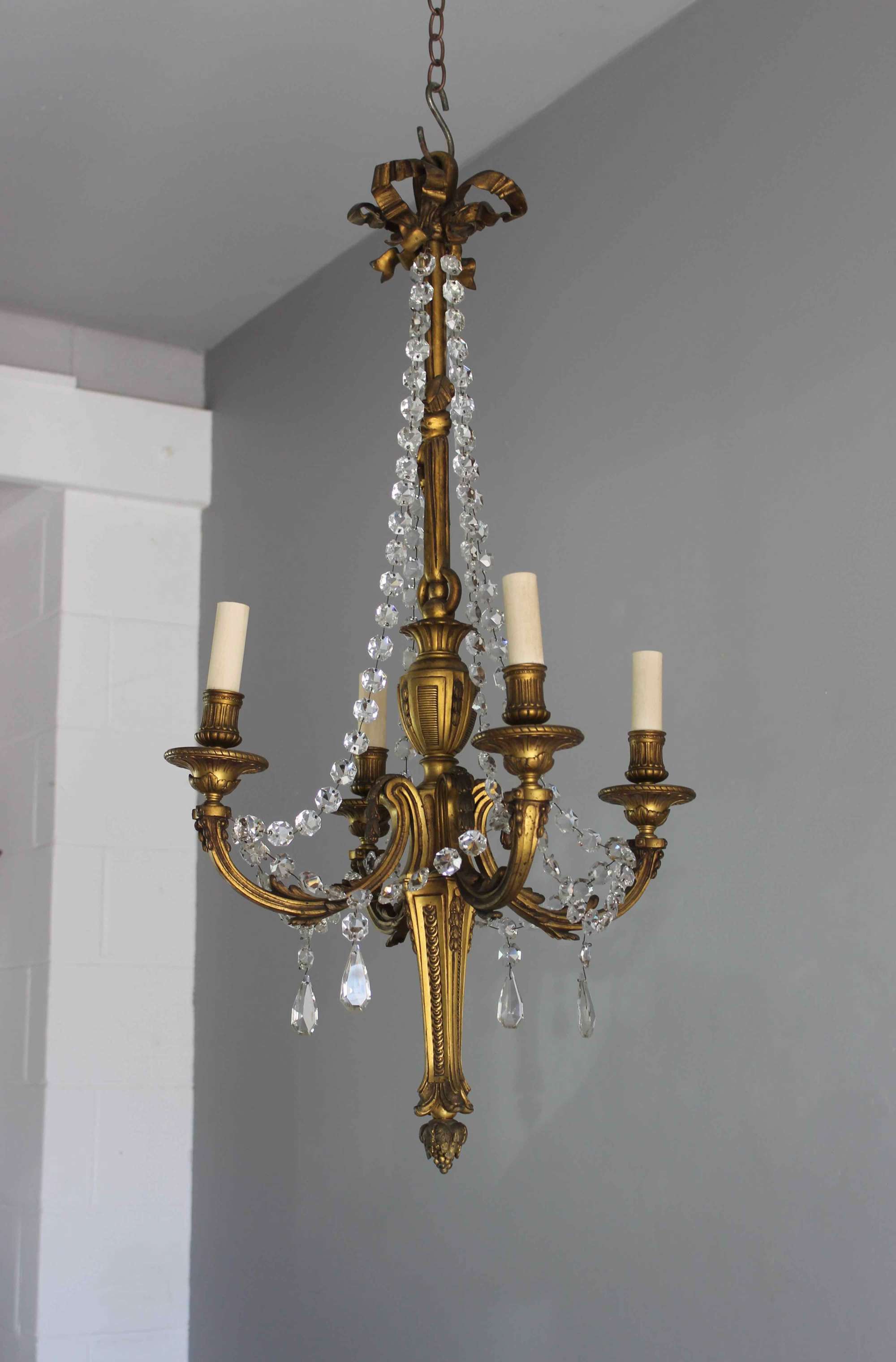 Traditional gilded brass library chandelier