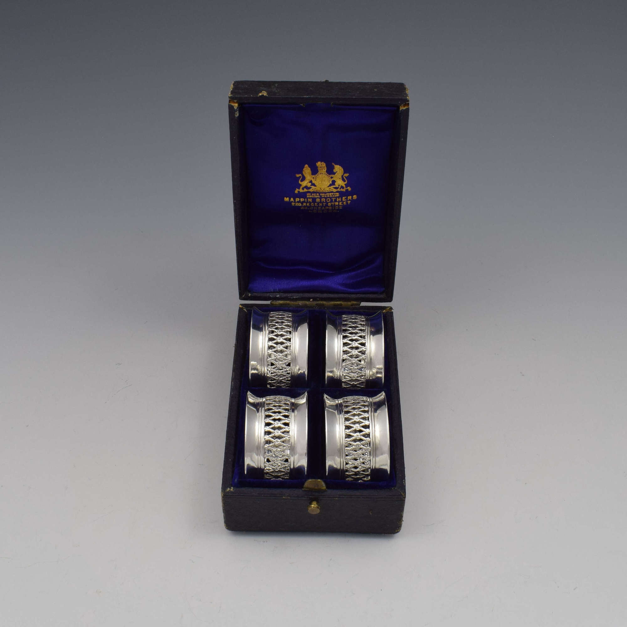 Cased Set 4 Victorian Silver Napkin Rings Nautical / Fishing Theme