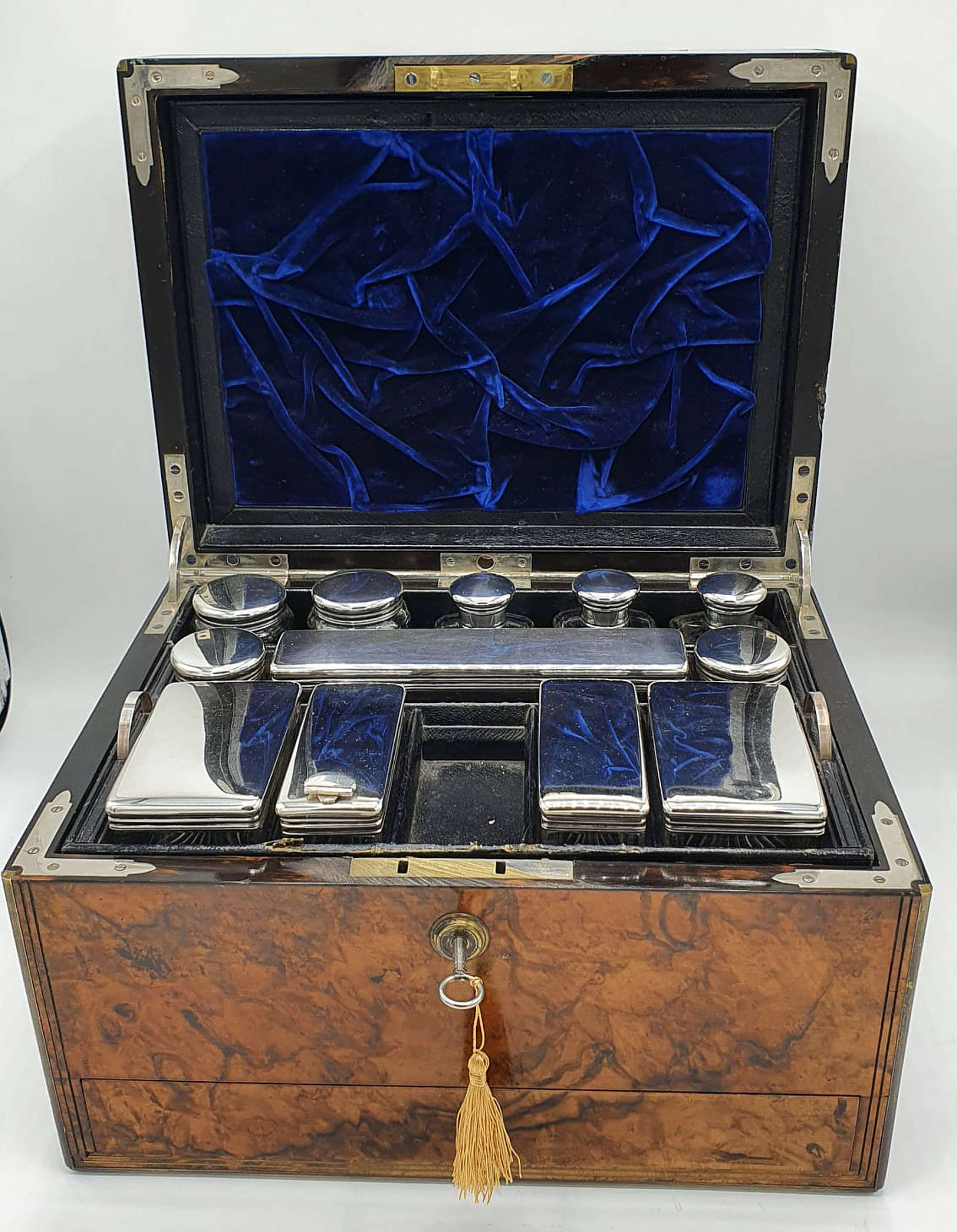 19th Century Brass Bound Walnut Cased Ladies Travelling Vanity Case