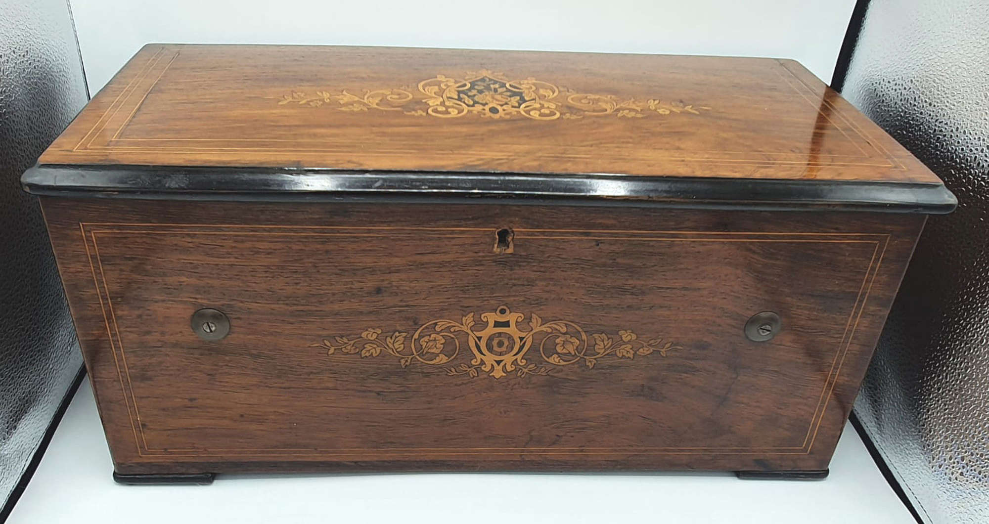 Rare 19th Century Marquetry Inlaid Rosewood Cylinder Music Box