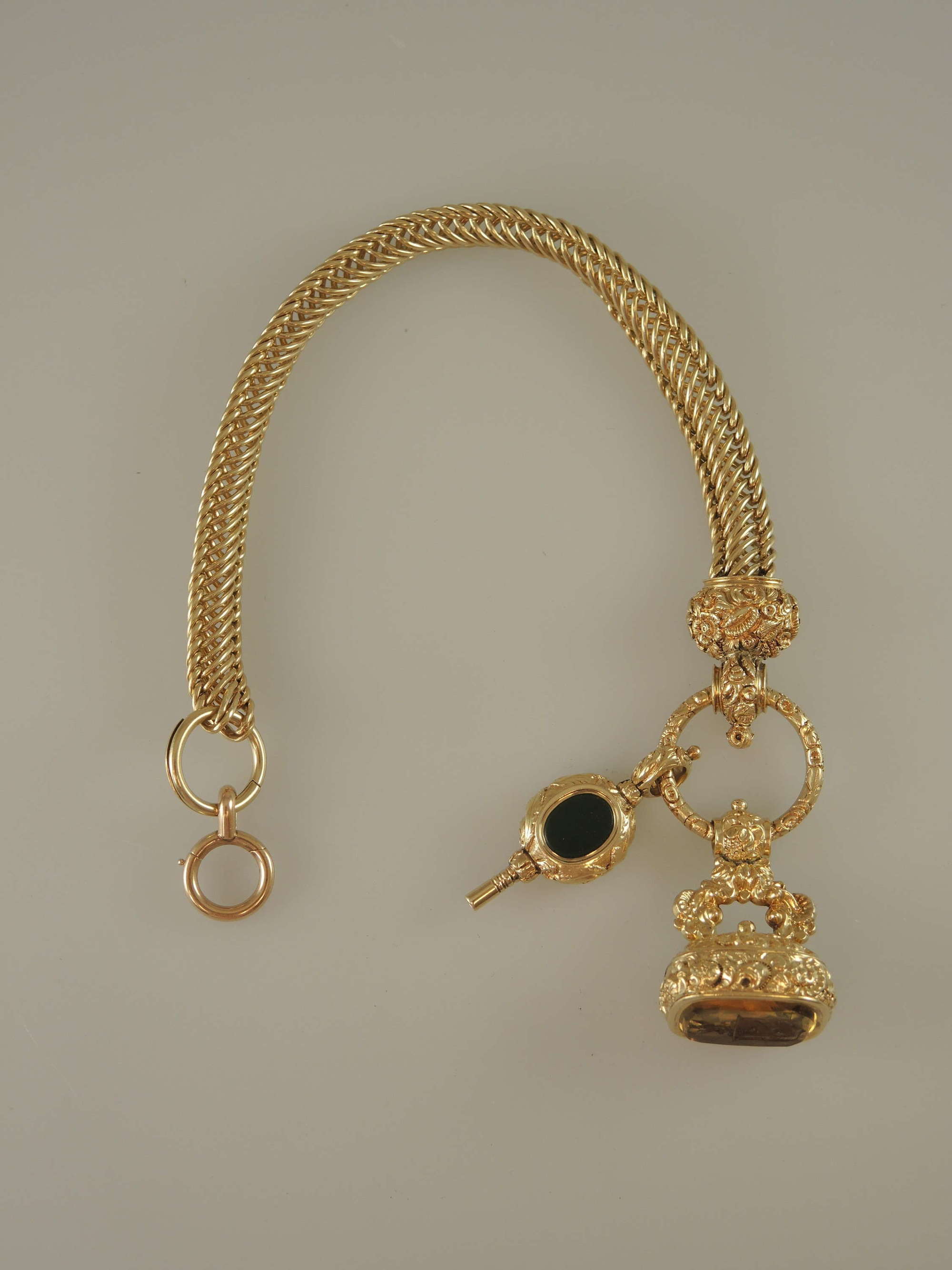 Magnificent 18K Gold watch chain with key and intaglio seal c1850