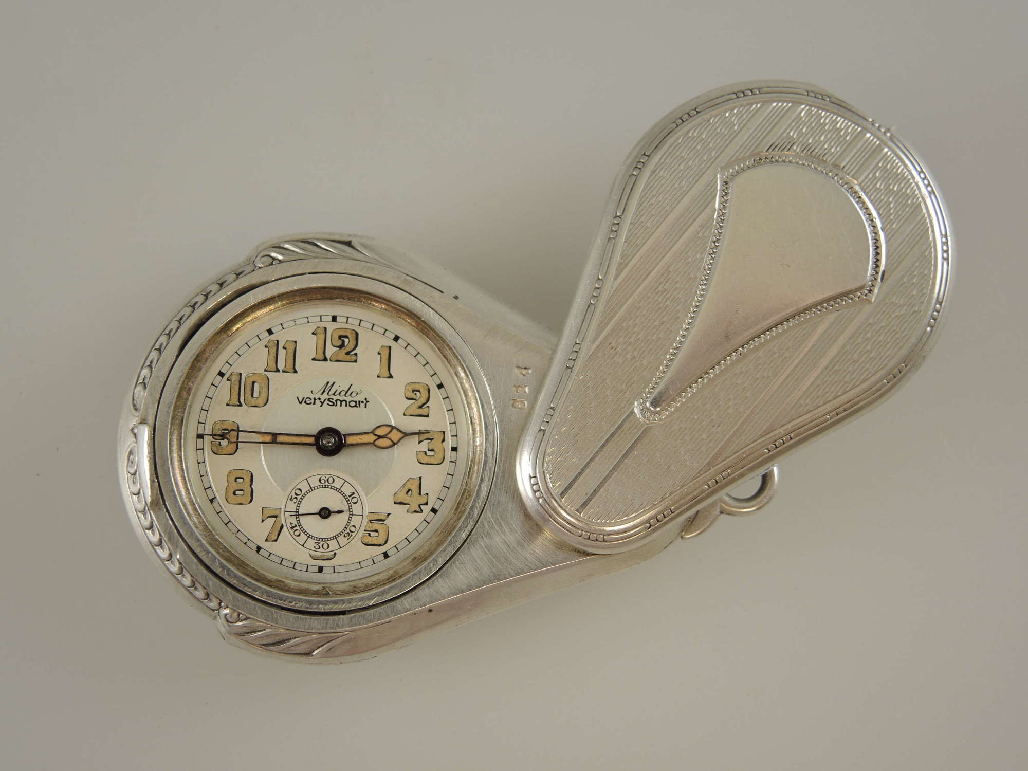 Unusual Fan shaped silver pocket watch c1920