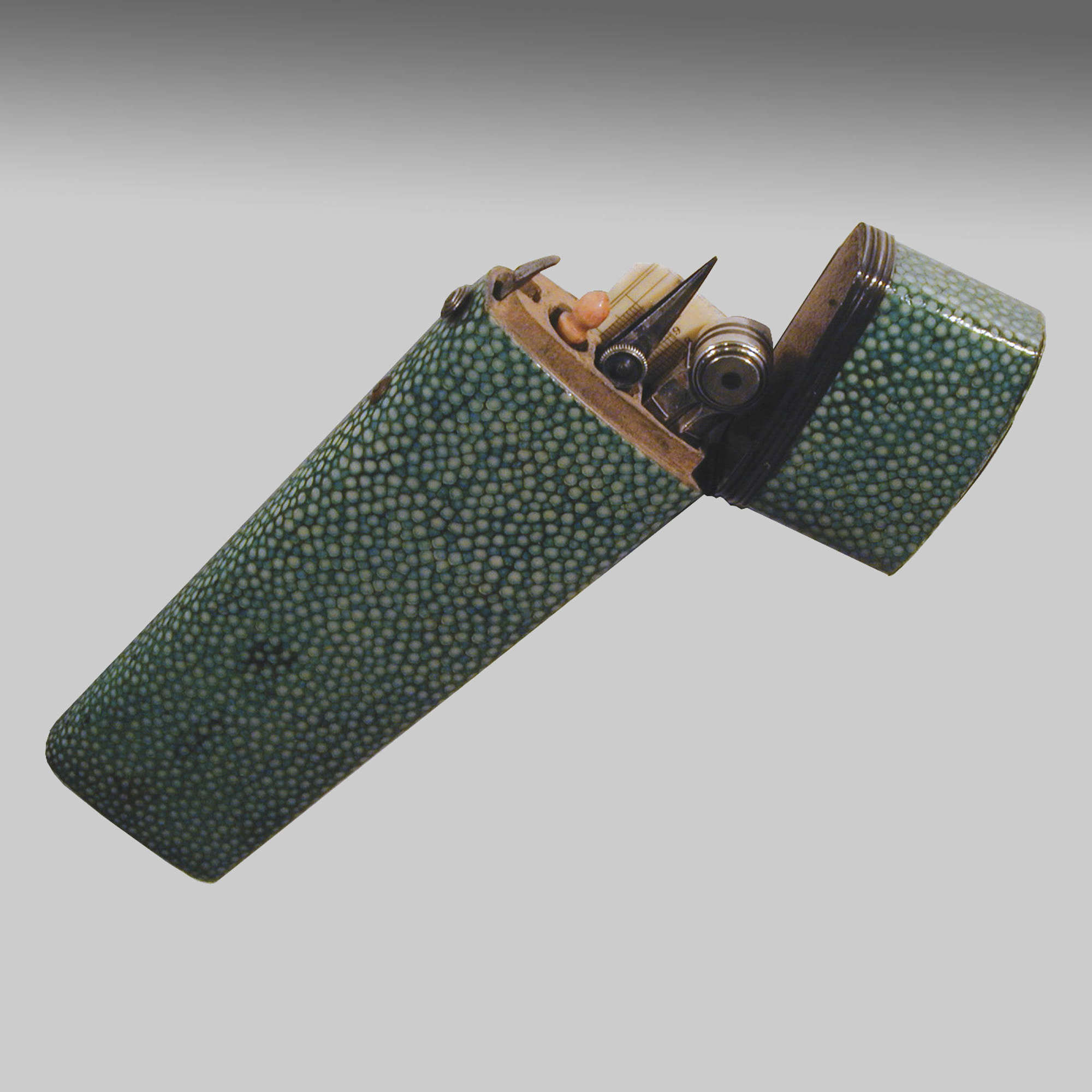 Shagreen cased etui of cartographer's drawing instruments