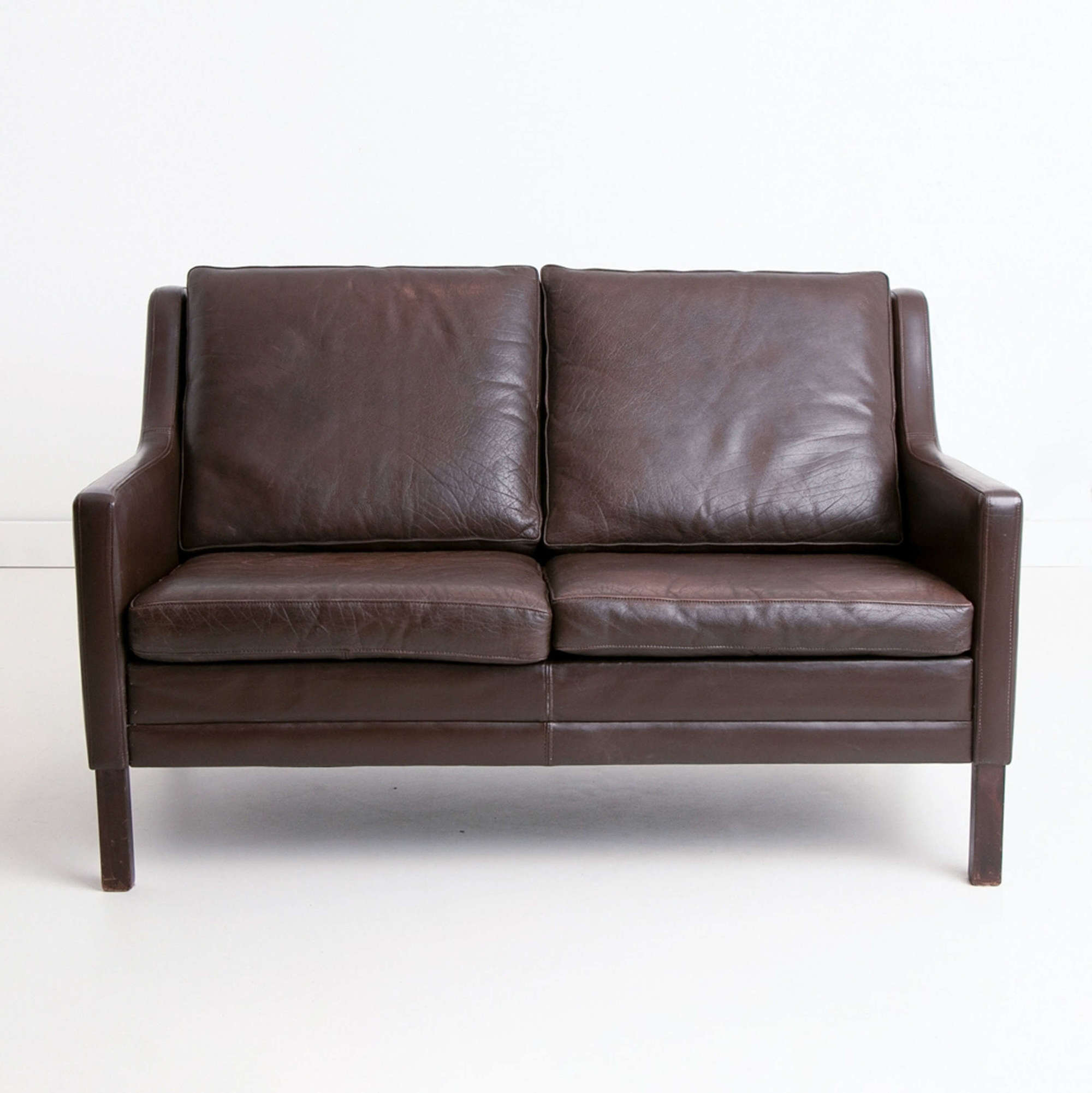 Vintage Danish Brown Leather Two Seater by Mogens Hansen c.1960
