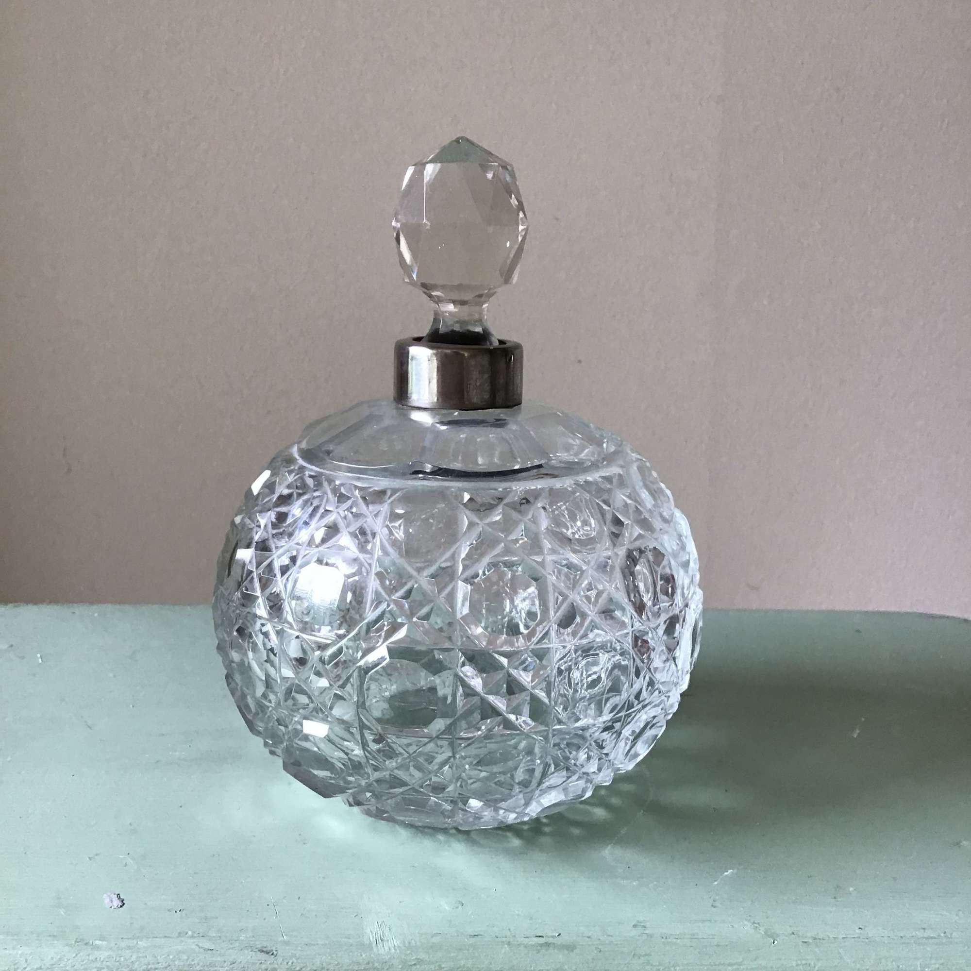 Large hobnail design cut glass crystal antique scent bottle