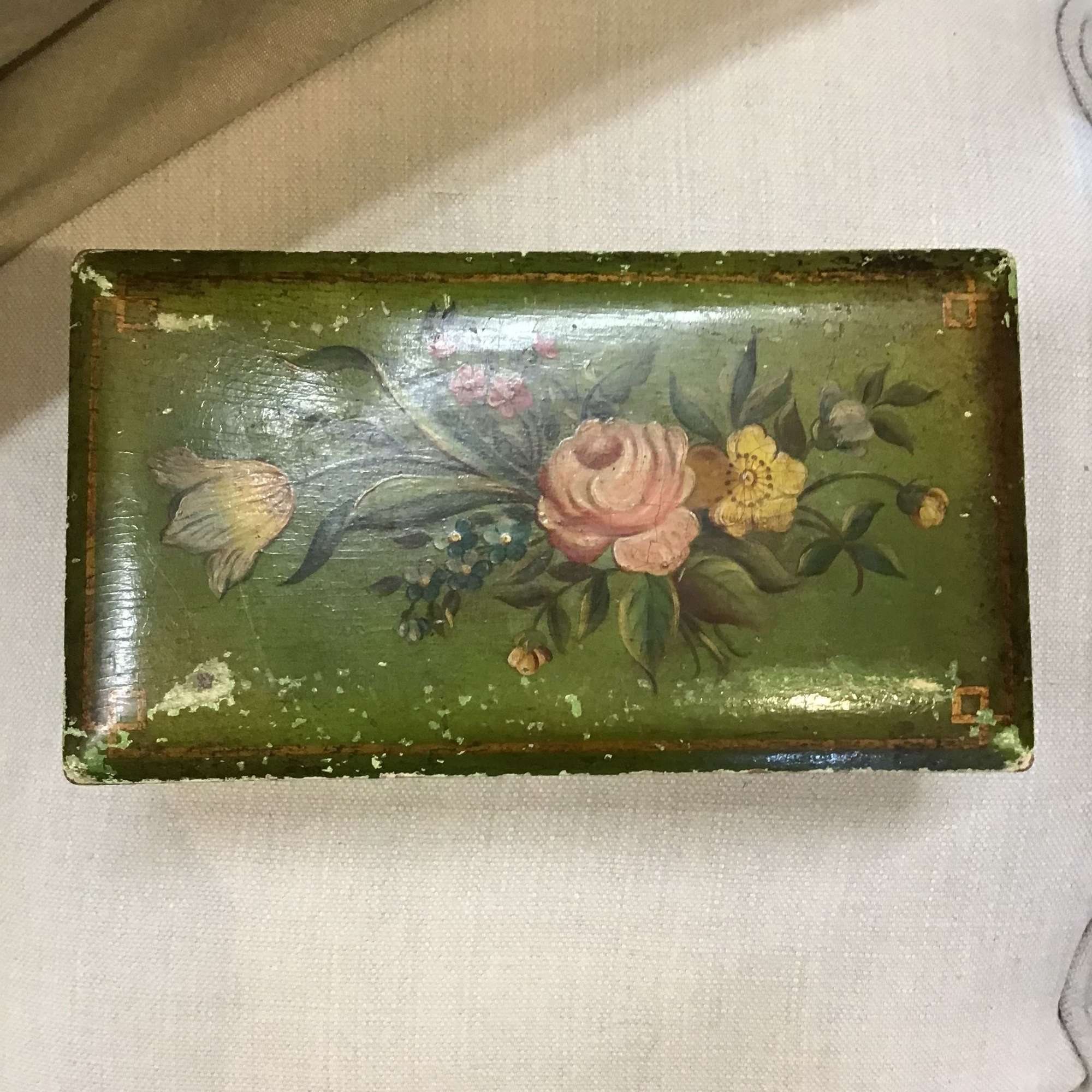 Victorian hand painted wooden box